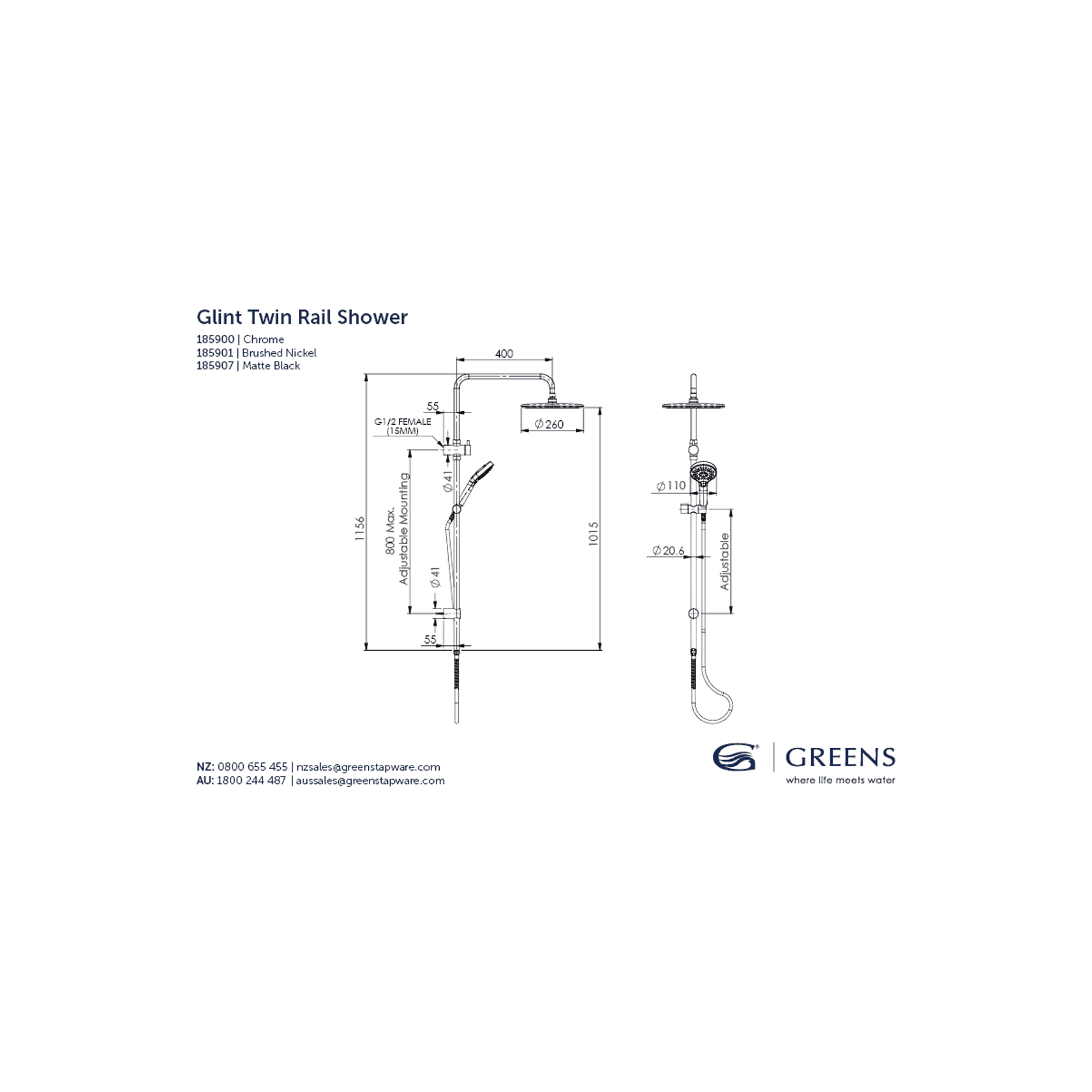 Glint AirFlo™ Twin Rail Shower gallery detail image