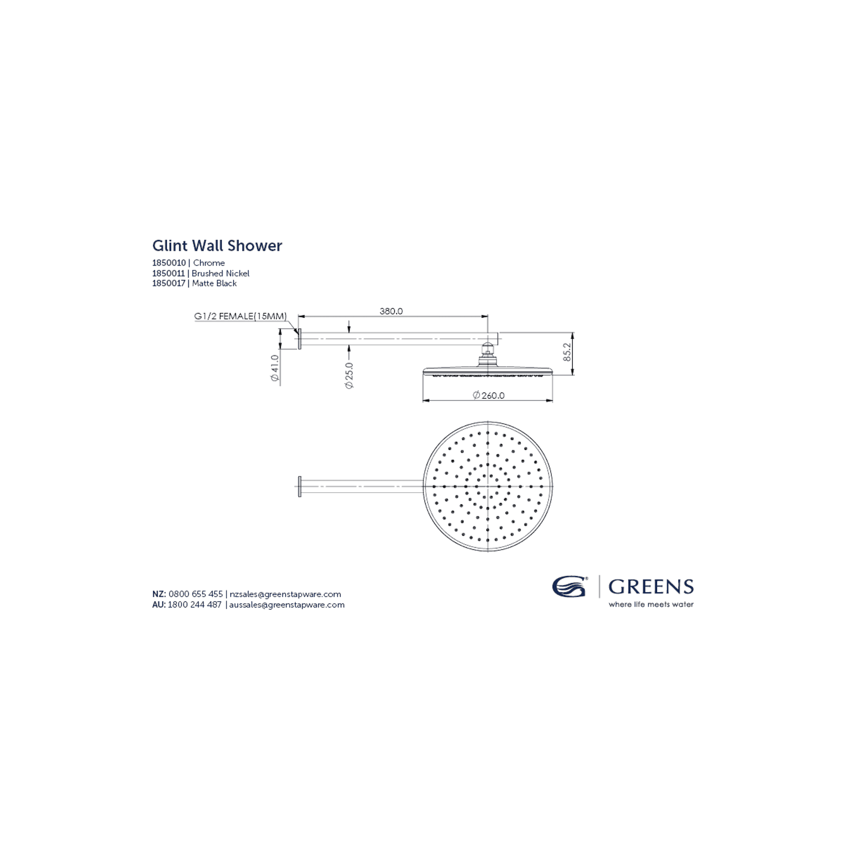 Glint Wall Shower Head gallery detail image