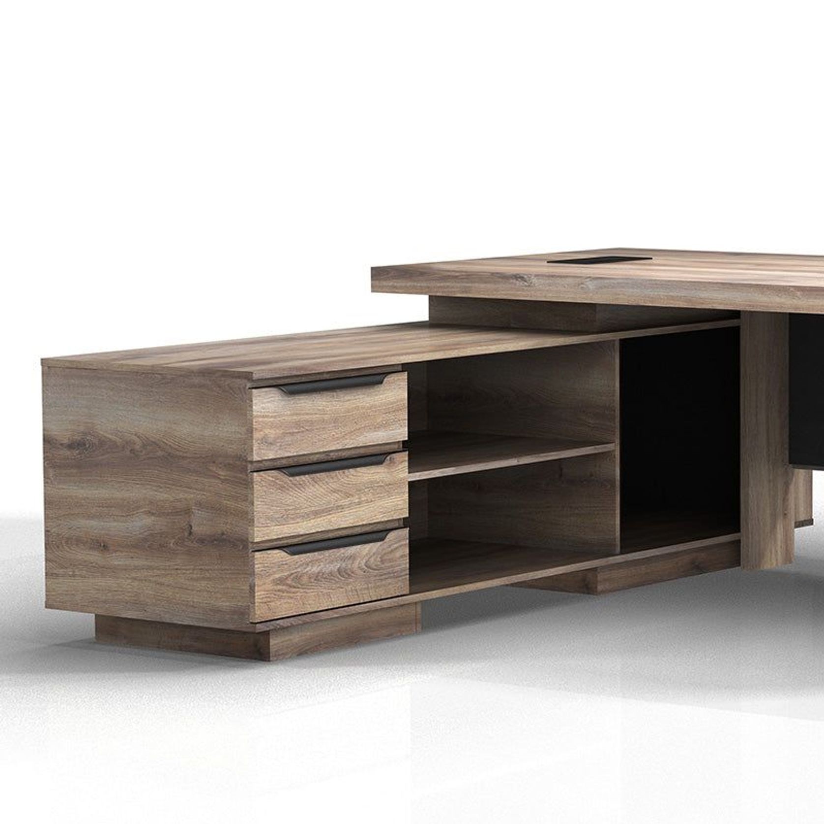 LARKIN Executive Desk with Left Return 2.4M - Warm Oak & Black gallery detail image