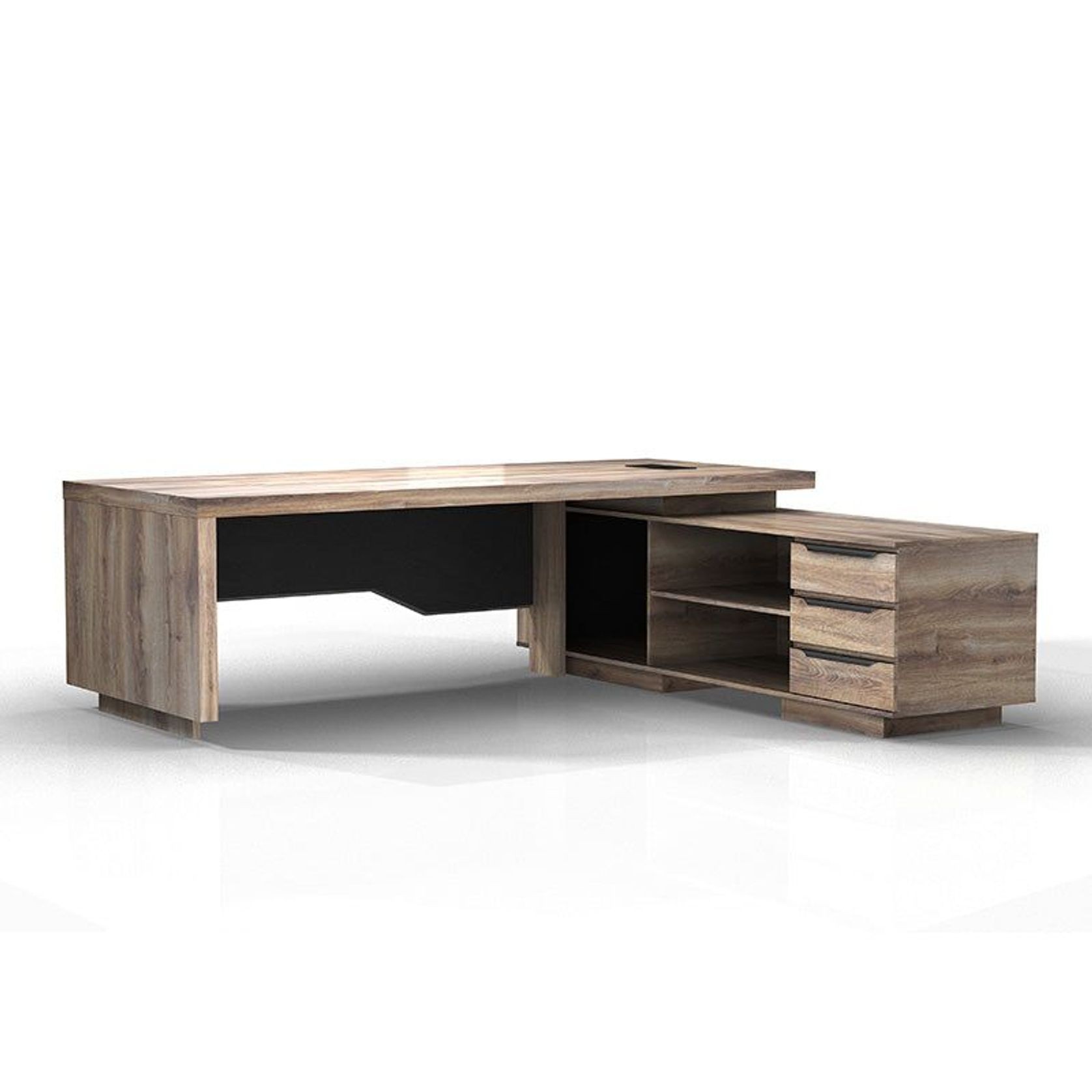 LARKIN Executive Desk with Right Return 2.4M Warm Oak & Black ArchiPro AU
