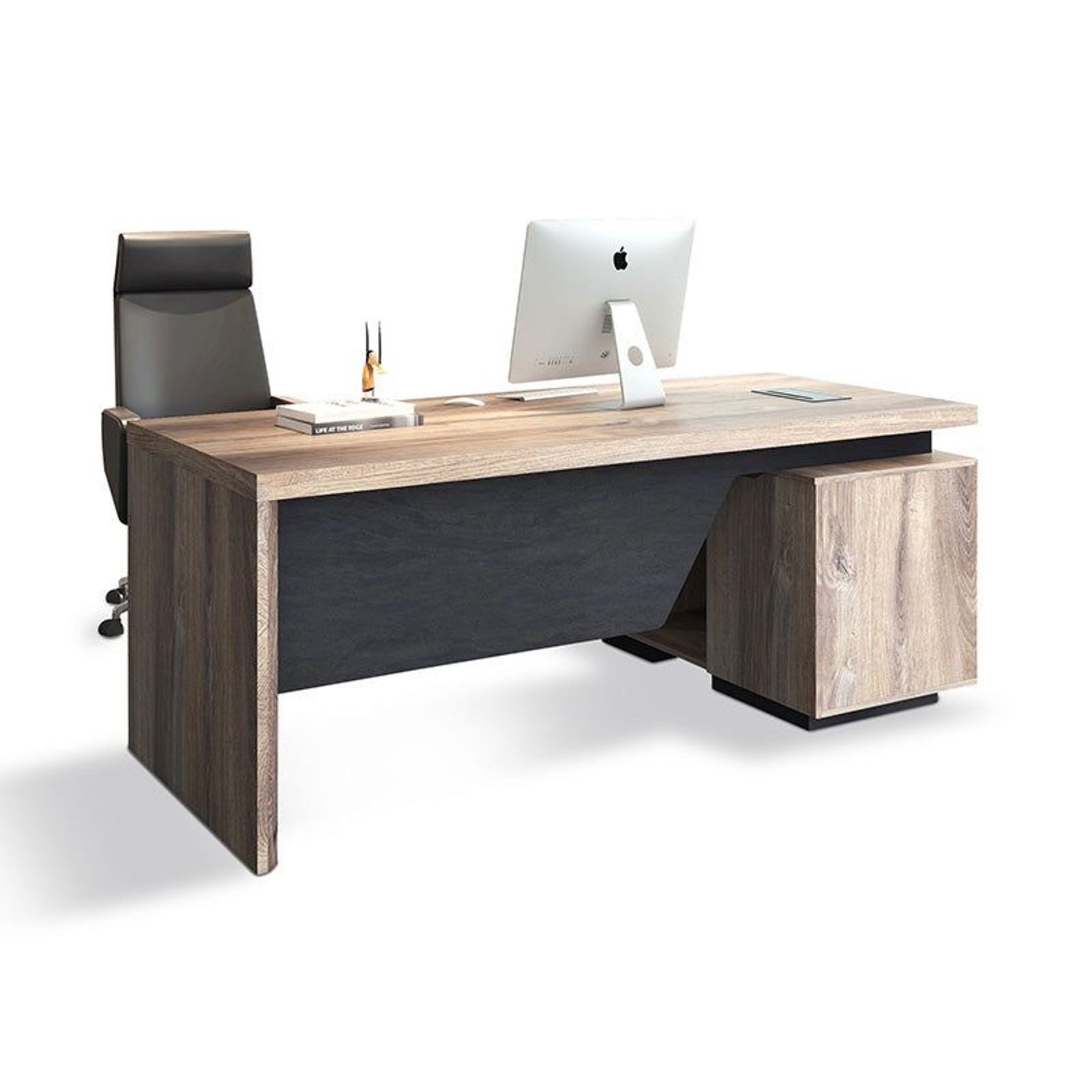 BALDER Executive Desk with Left Return 1.8-2.0M - Warm Oak & Black gallery detail image