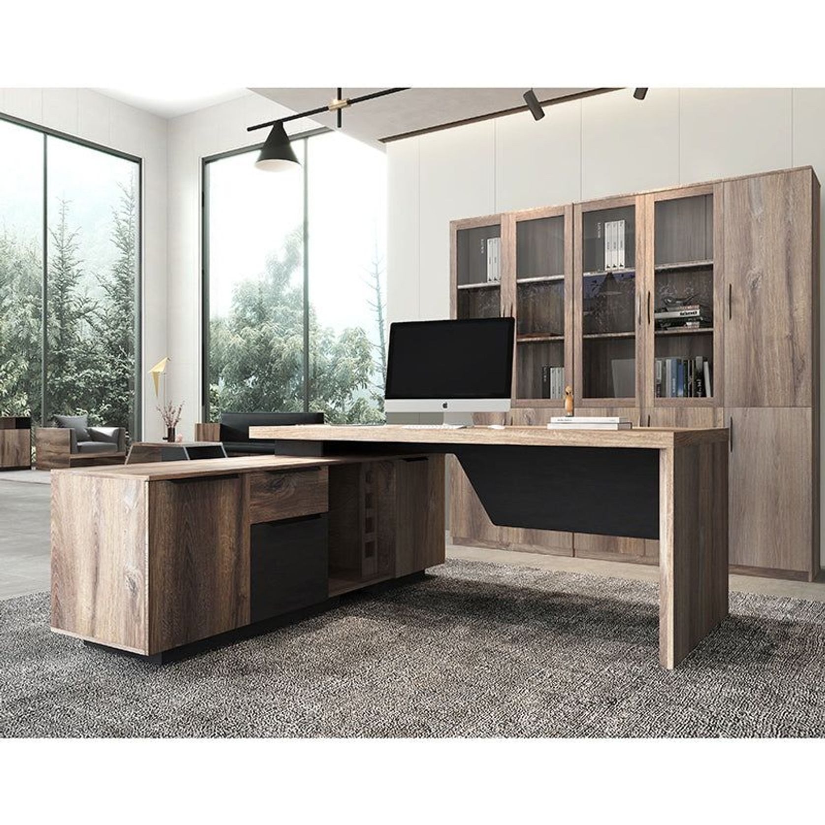 BALDER Executive Desk with Left Return 1.8-2.0M - Warm Oak & Black gallery detail image