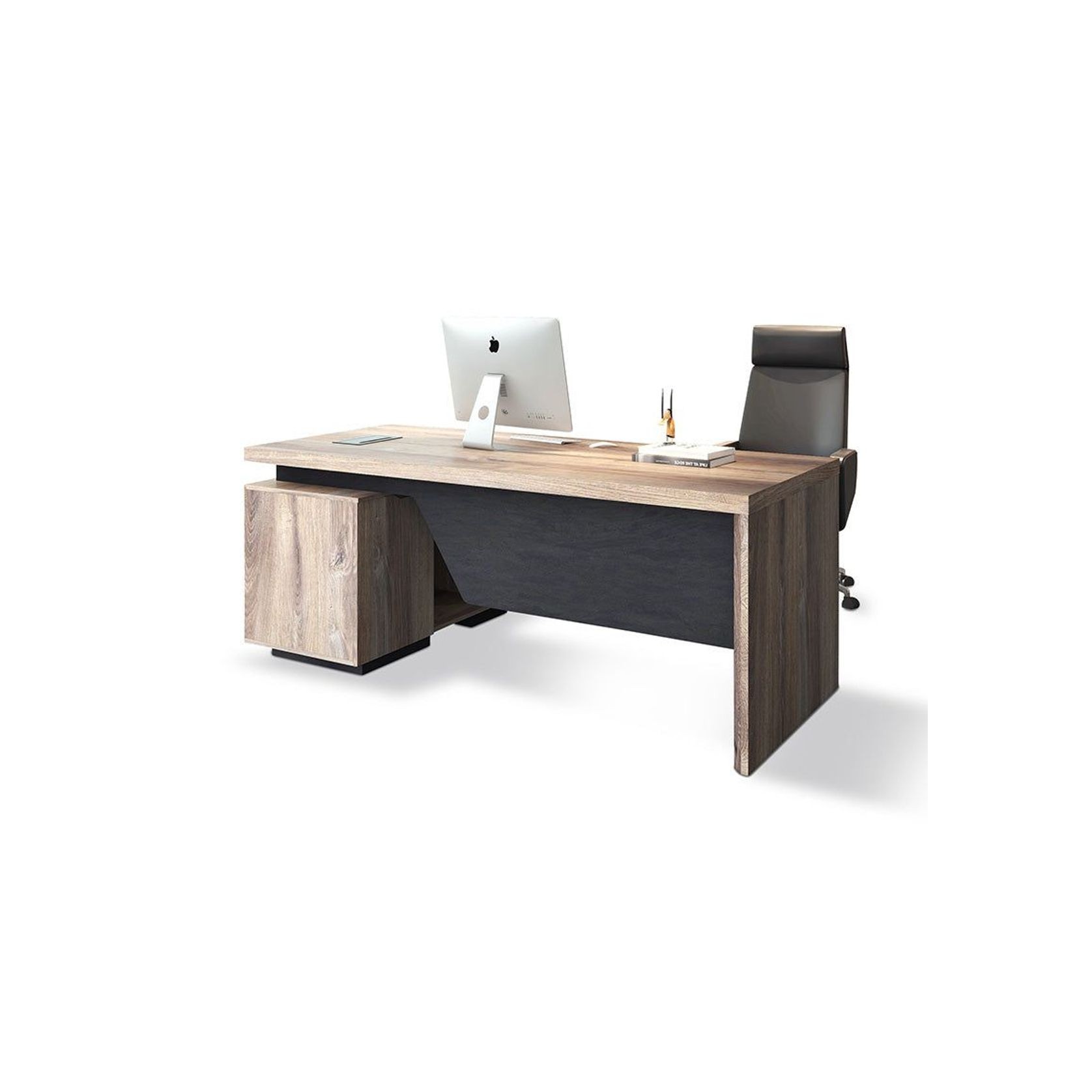 BALDER Executive Desk with Right Return 1.8-2.0M - Warm Oak & Black gallery detail image