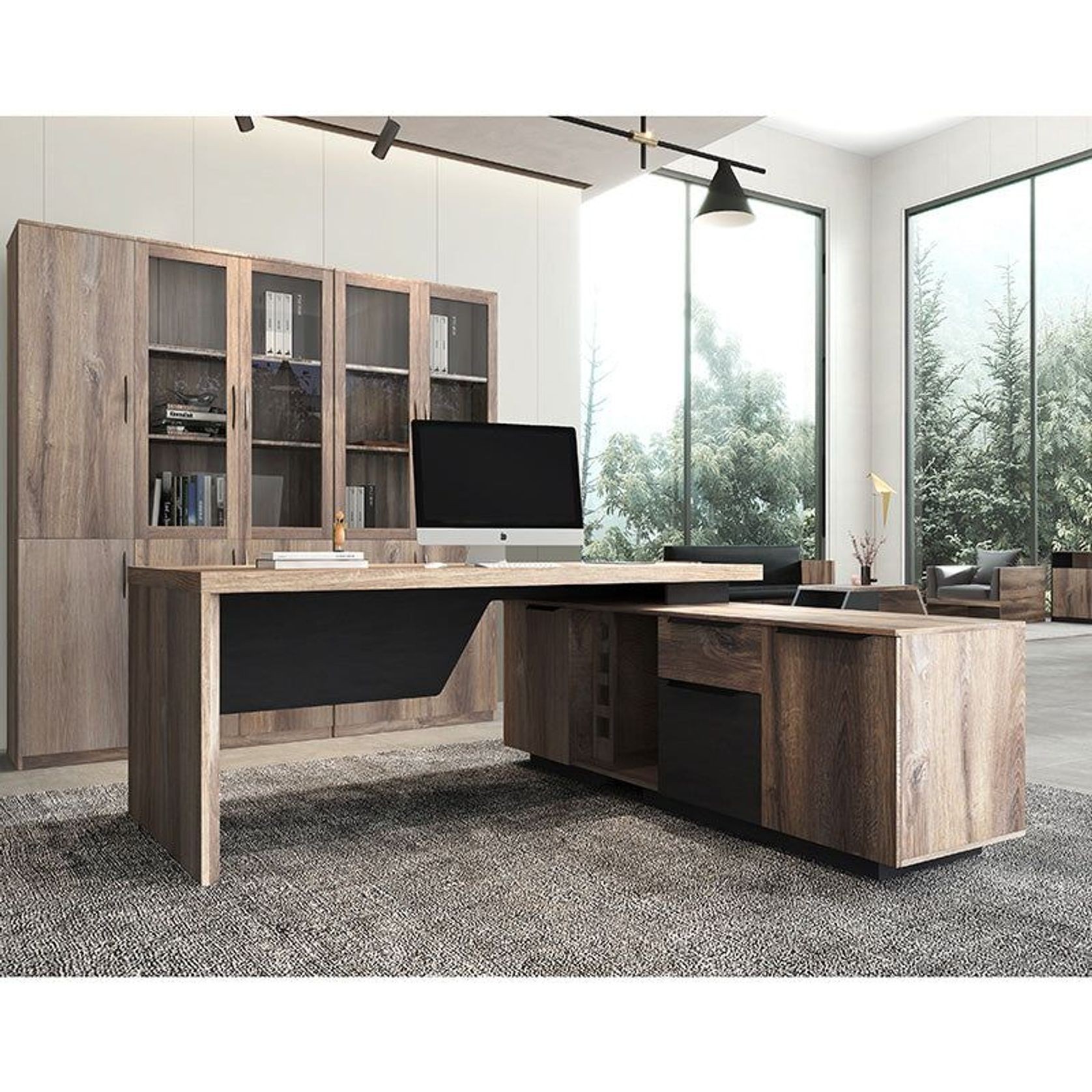 BALDER Executive Desk with Right Return 1.8-2.0M - Warm Oak & Black gallery detail image