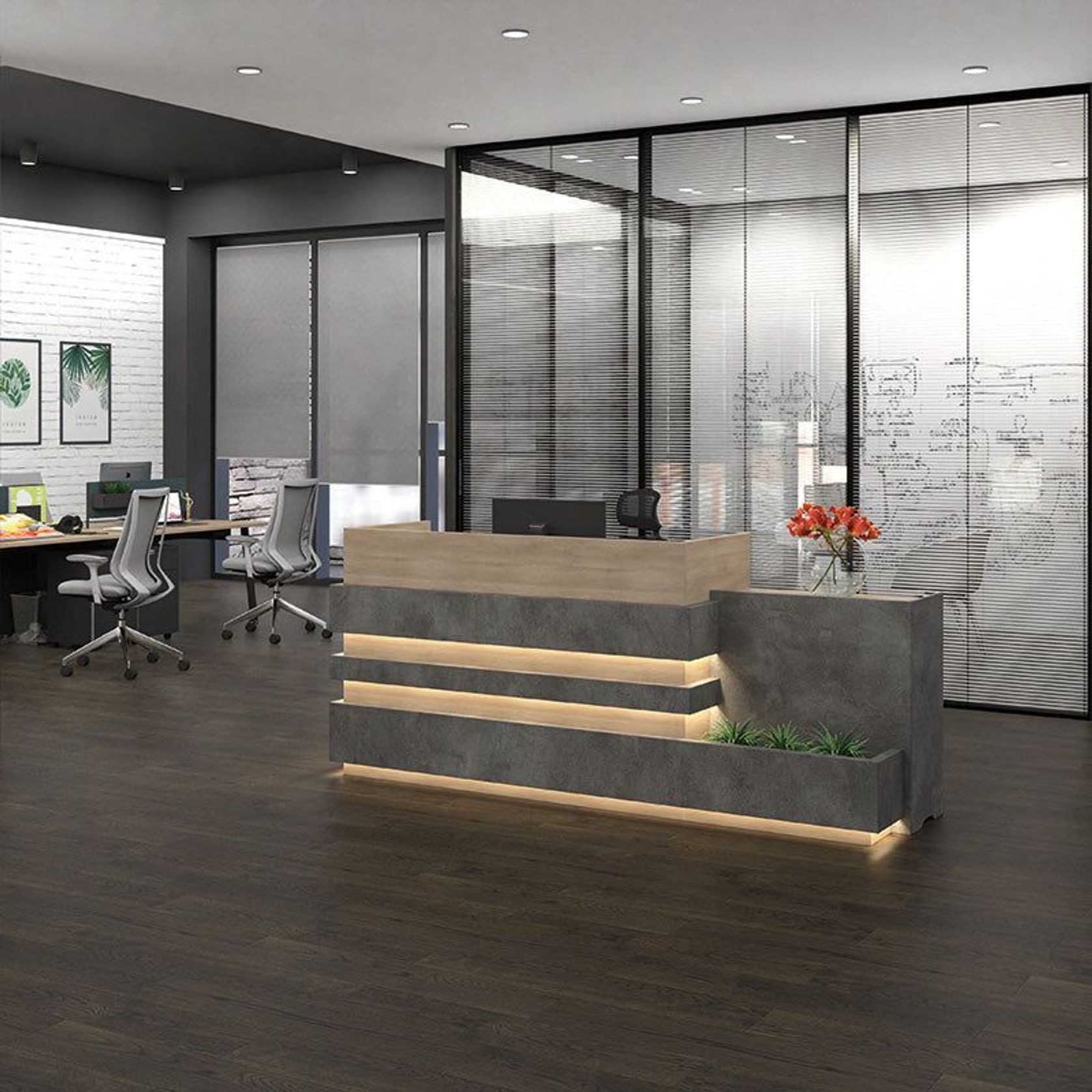 KERAN  Reception Desk 2.44M Right Panel - Acacia & Carbon Grey Colour gallery detail image