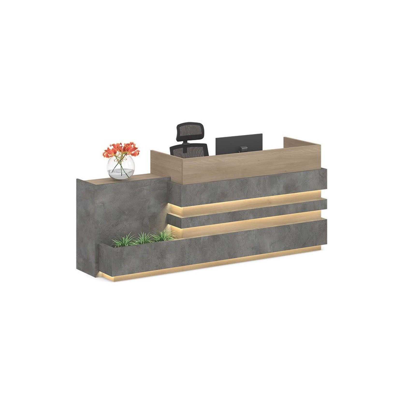 KERAN  Reception Desk 2.44M Left Panel - Acacia & Carbon Grey Colour gallery detail image