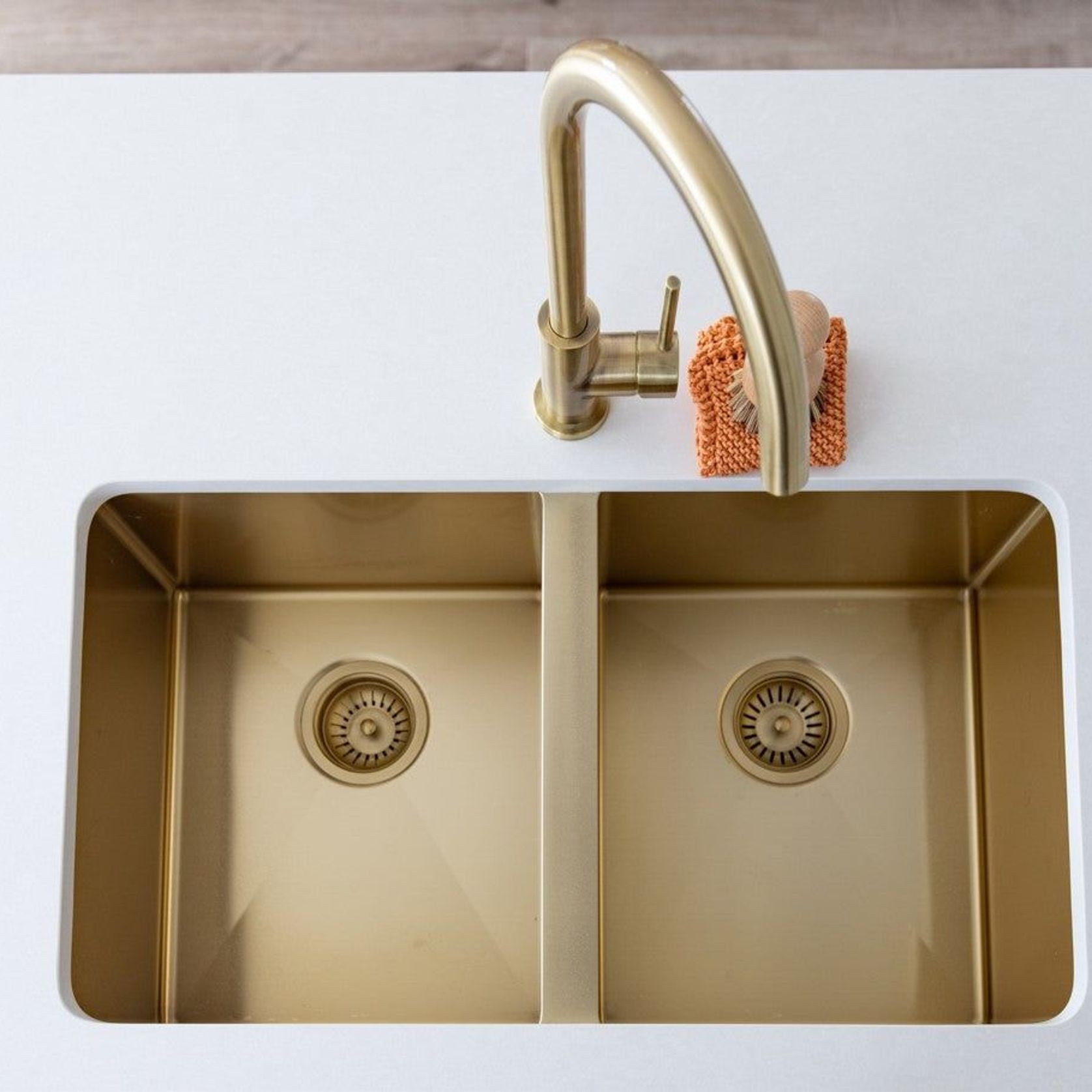 Sink Strainer and Waste Plug Basket with Stopper - Brushed Bronze Gold gallery detail image