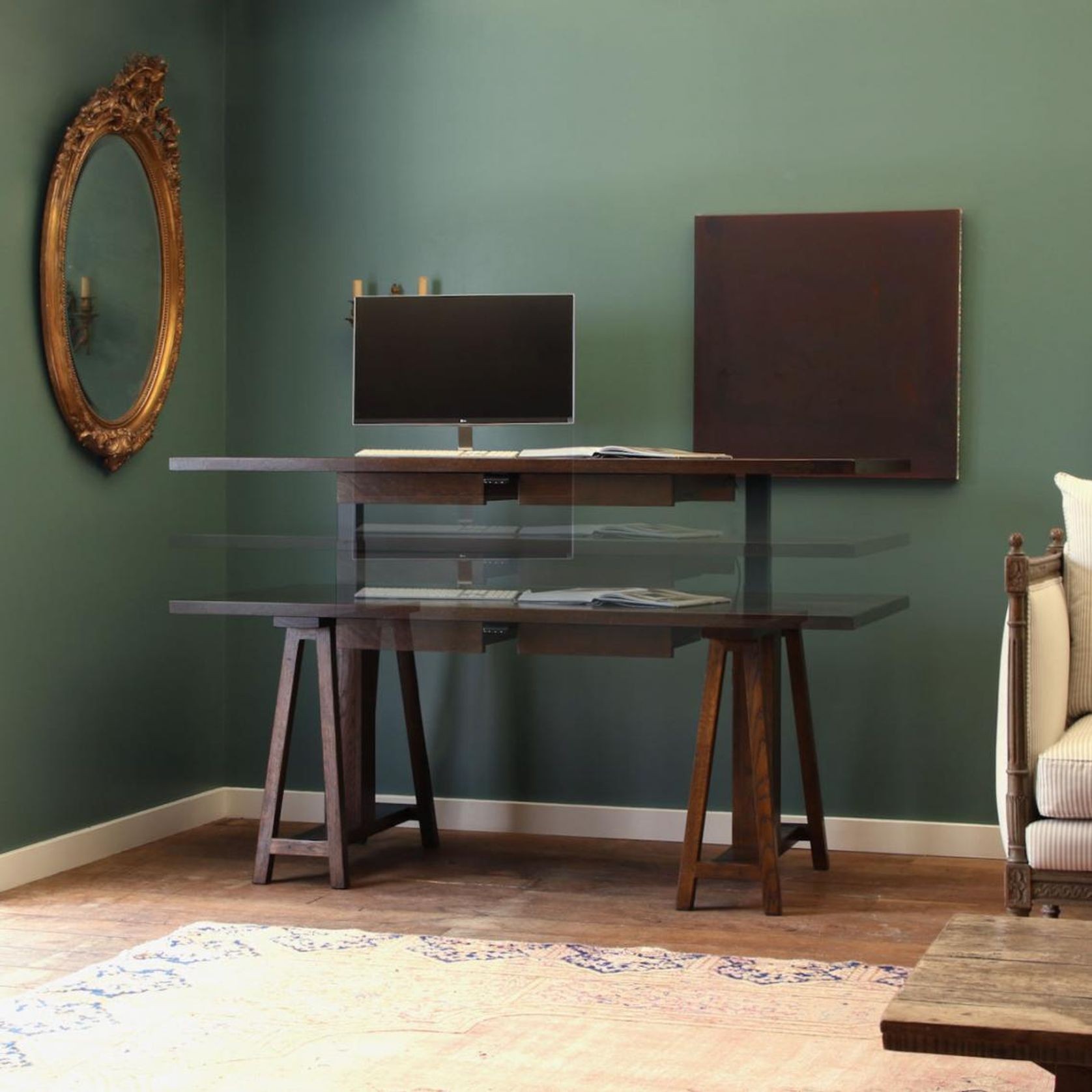 Raise and Lower Trestle Desk | Brown gallery detail image