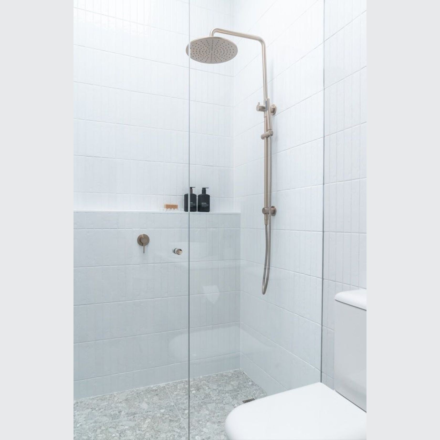 Round Combination Shower Rail, 300mm Rose, Single Function Hand Shower - Champagne gallery detail image