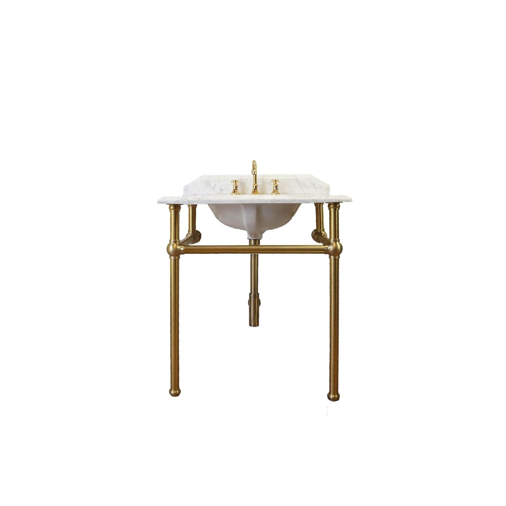 Turner Hastings Mayer Basin Stand With Real Carrara Marble Top Brushed Brass 750mm gallery detail image