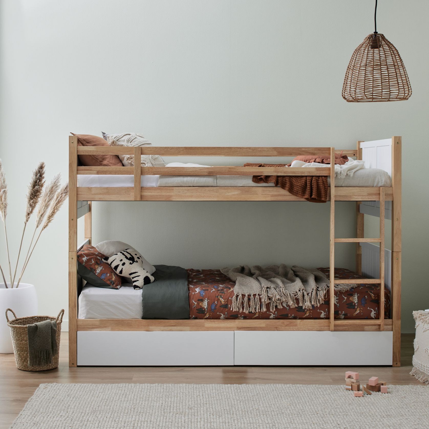 Myer Single Bunk Bed with Storage Hardwood Frame ArchiPro AU