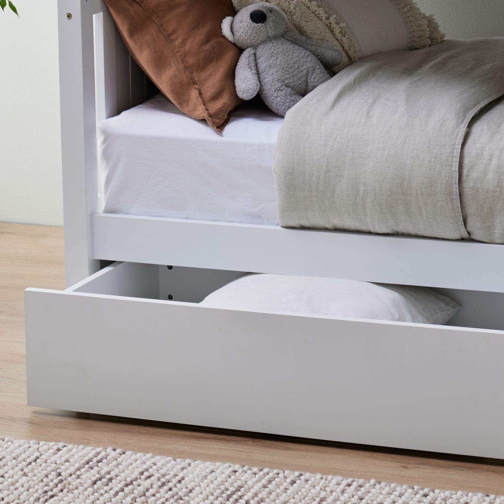 Myer White Single Bunk Bed with Storage Hardwood Fram ArchiPro AU