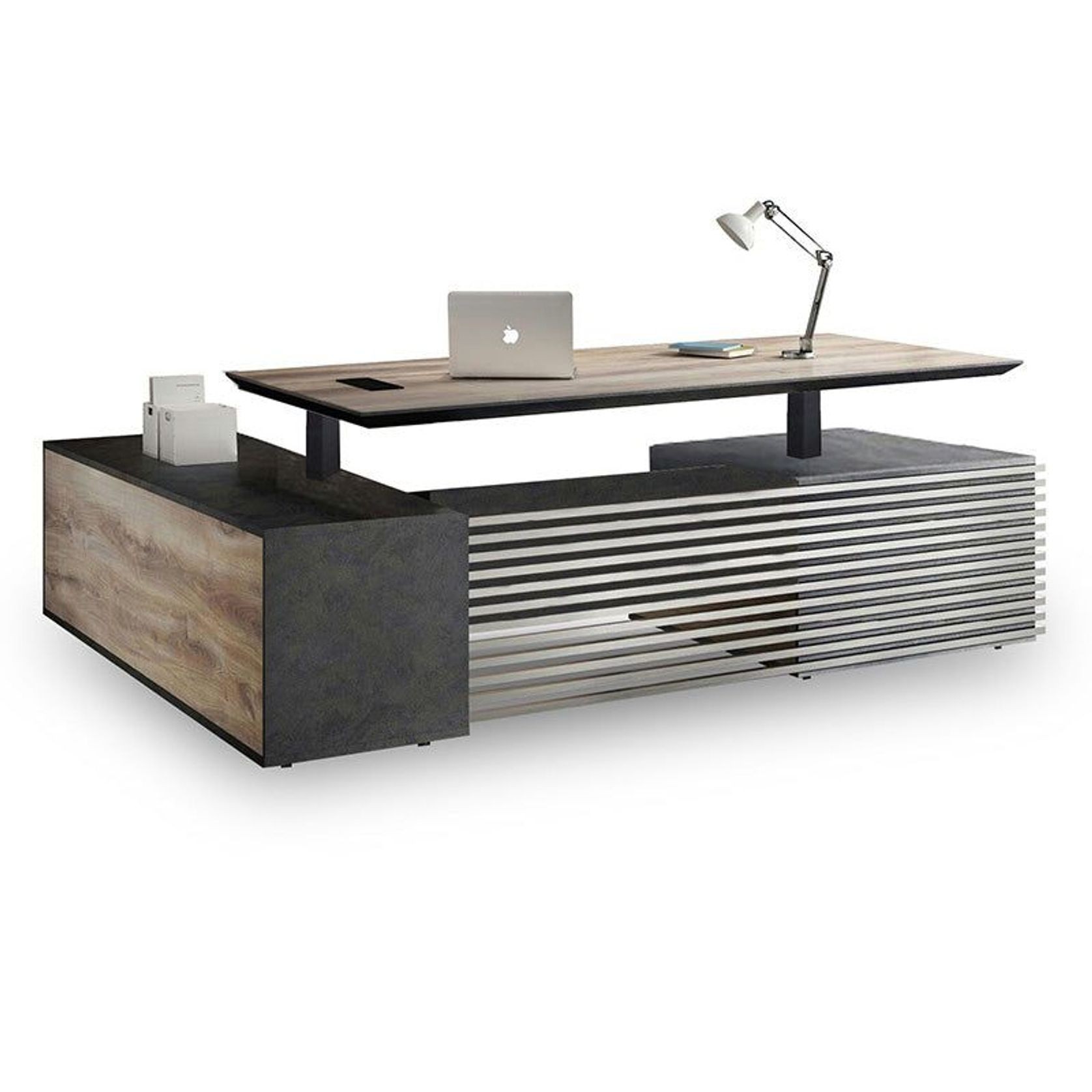 PHOENIX 2.0 - Sit Stand Electric Lift Executive Desk with Right Return 2.8m - Warm Oak & Black gallery detail image