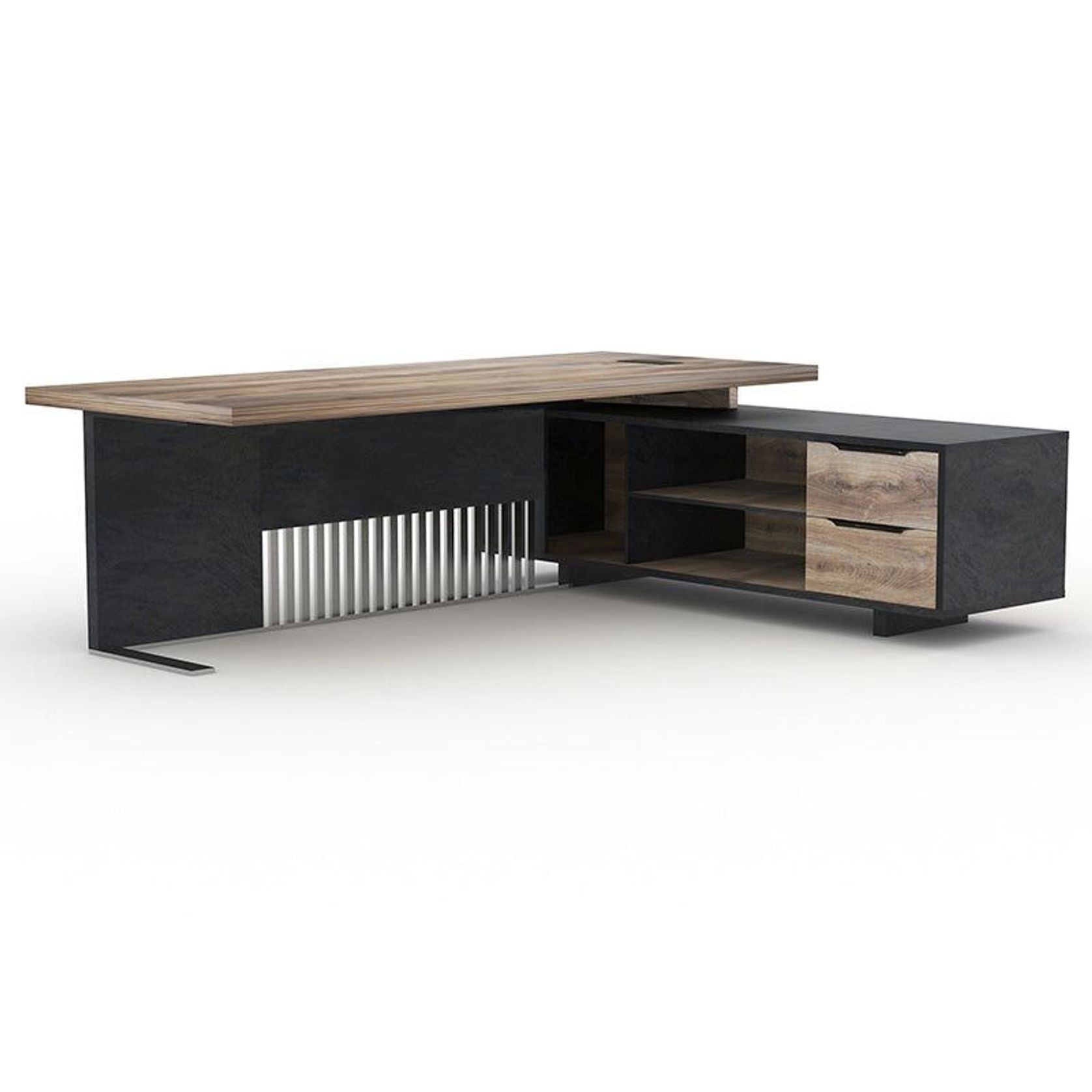 DAXTON Executive Desk with Right Return 2.4M - Warm Oak & Black gallery detail image