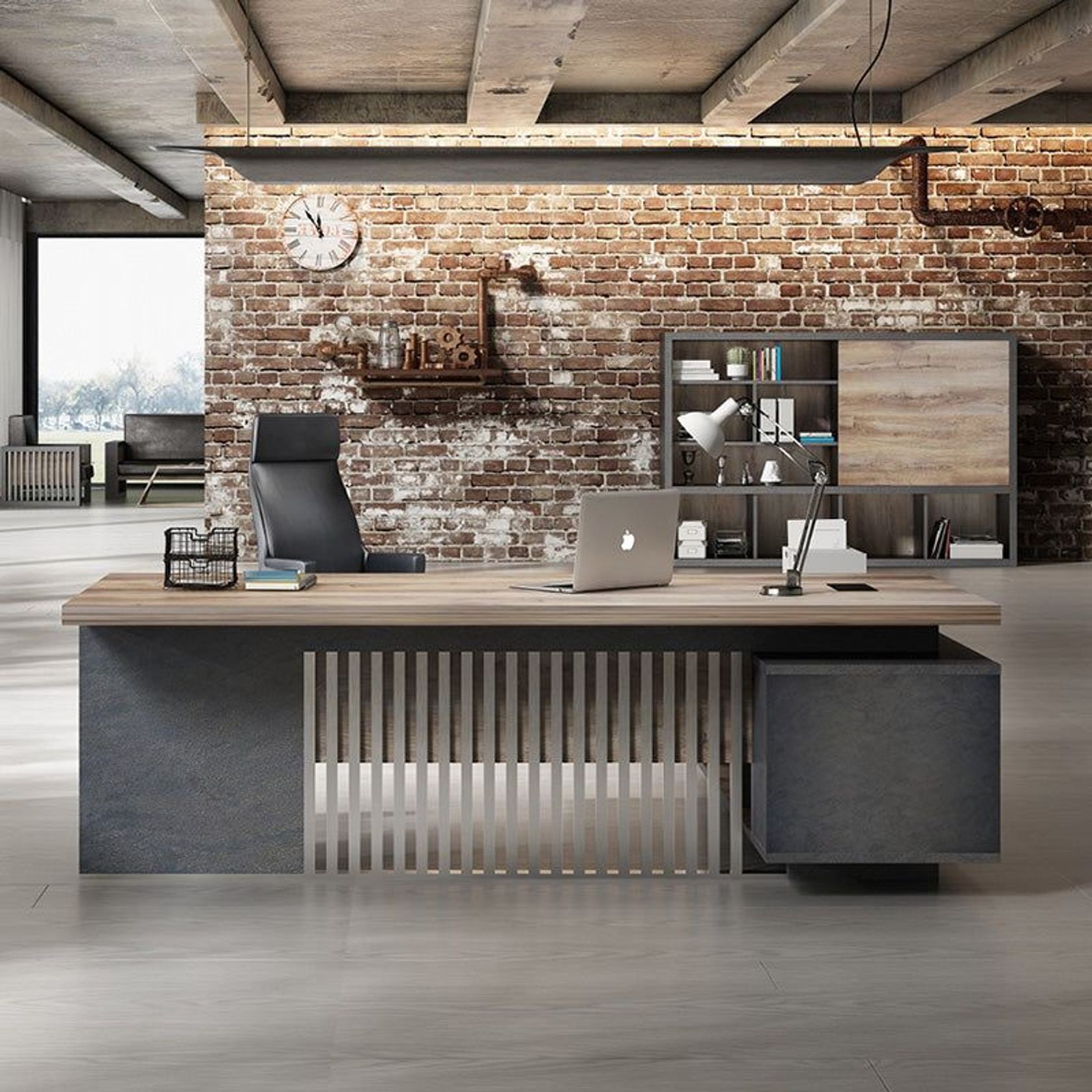 DAXTON Executive Desk with Right Return 2.4M - Warm Oak & Black gallery detail image