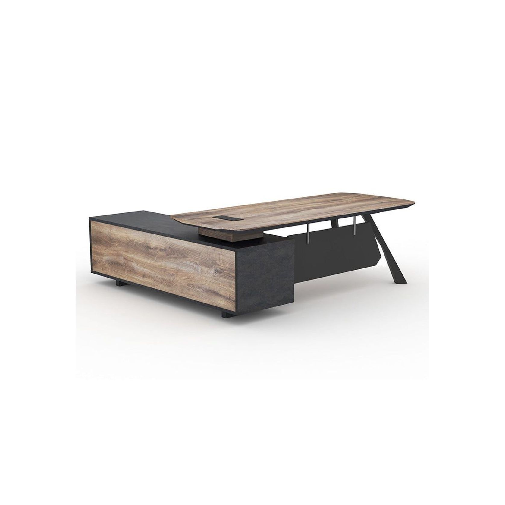 EASTON Executive Desk with Right Return 2.2-2.4m - Warm Oak & Black gallery detail image