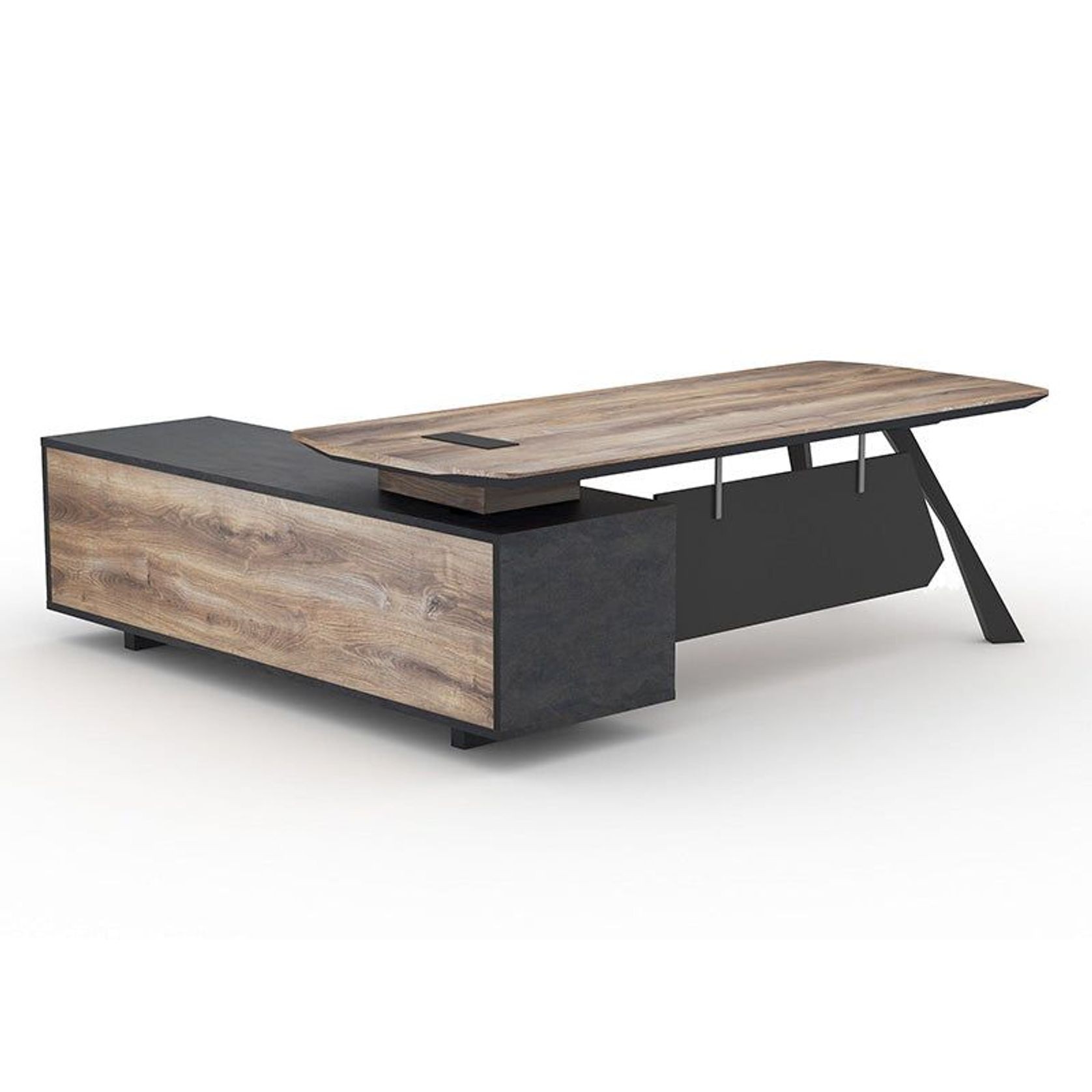 EASTON Executive Desk with Right Return 2.2-2.4m - Warm Oak & Black gallery detail image