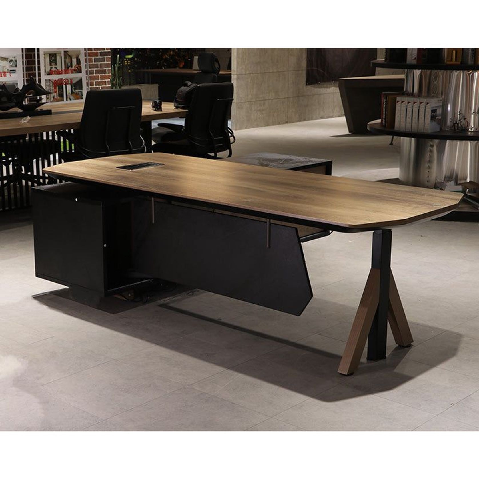 EASTON Sit Stand Electric Lift Executive Desk with Right Return 2.2M - Warm Oak & Black gallery detail image
