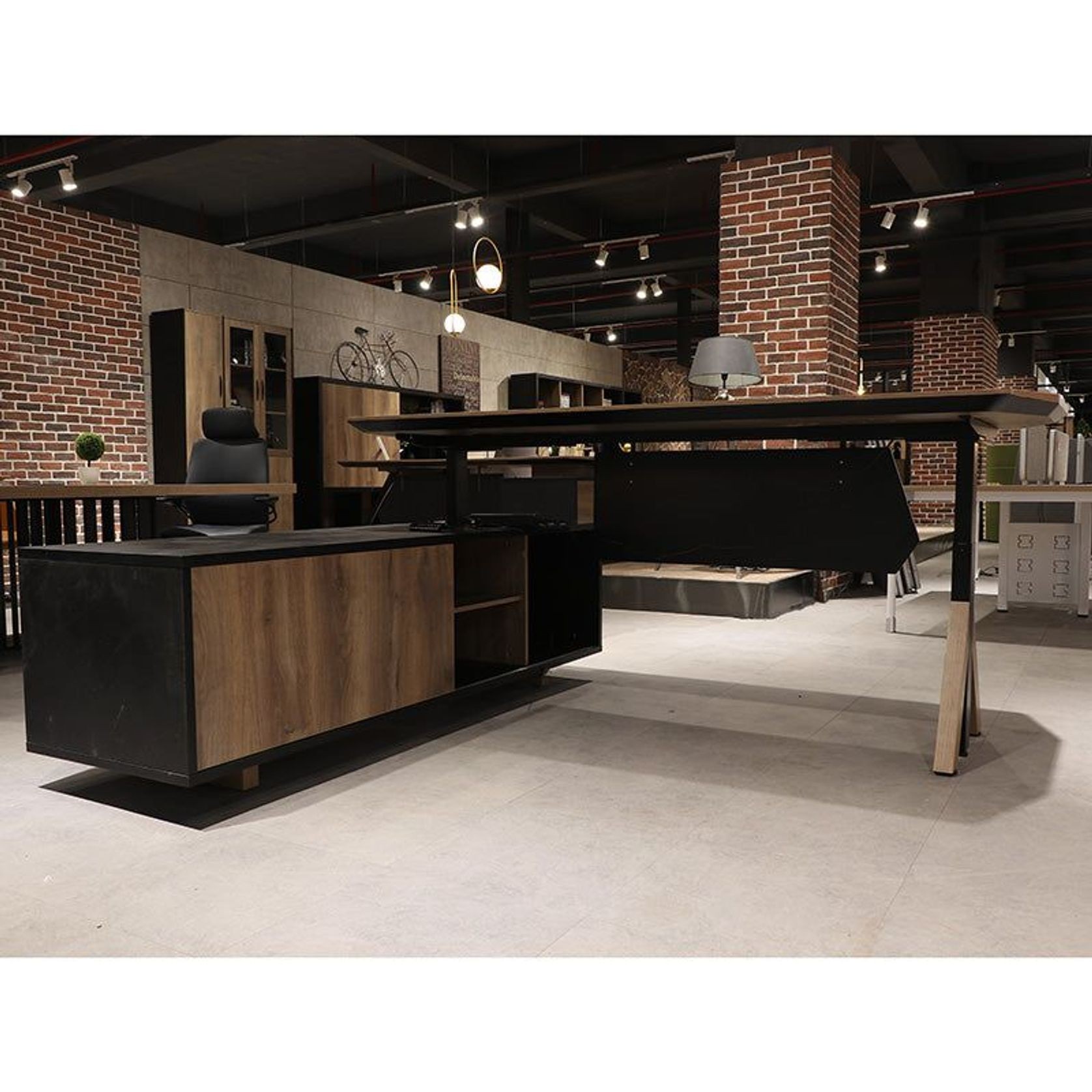 EASTON Sit Stand Electric Lift Executive Desk with Left Return 2.2m - Warm Oak & Black gallery detail image