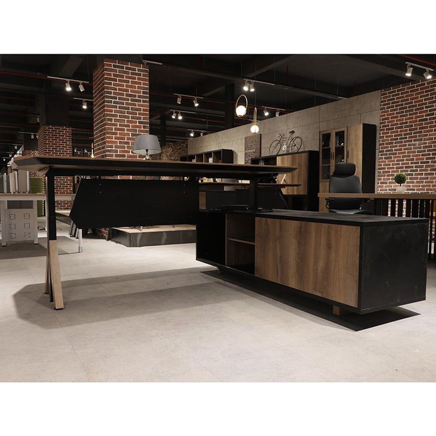 EASTON Sit Stand Electric Lift Executive Desk with Right Return 2.2M - Warm Oak & Black gallery detail image