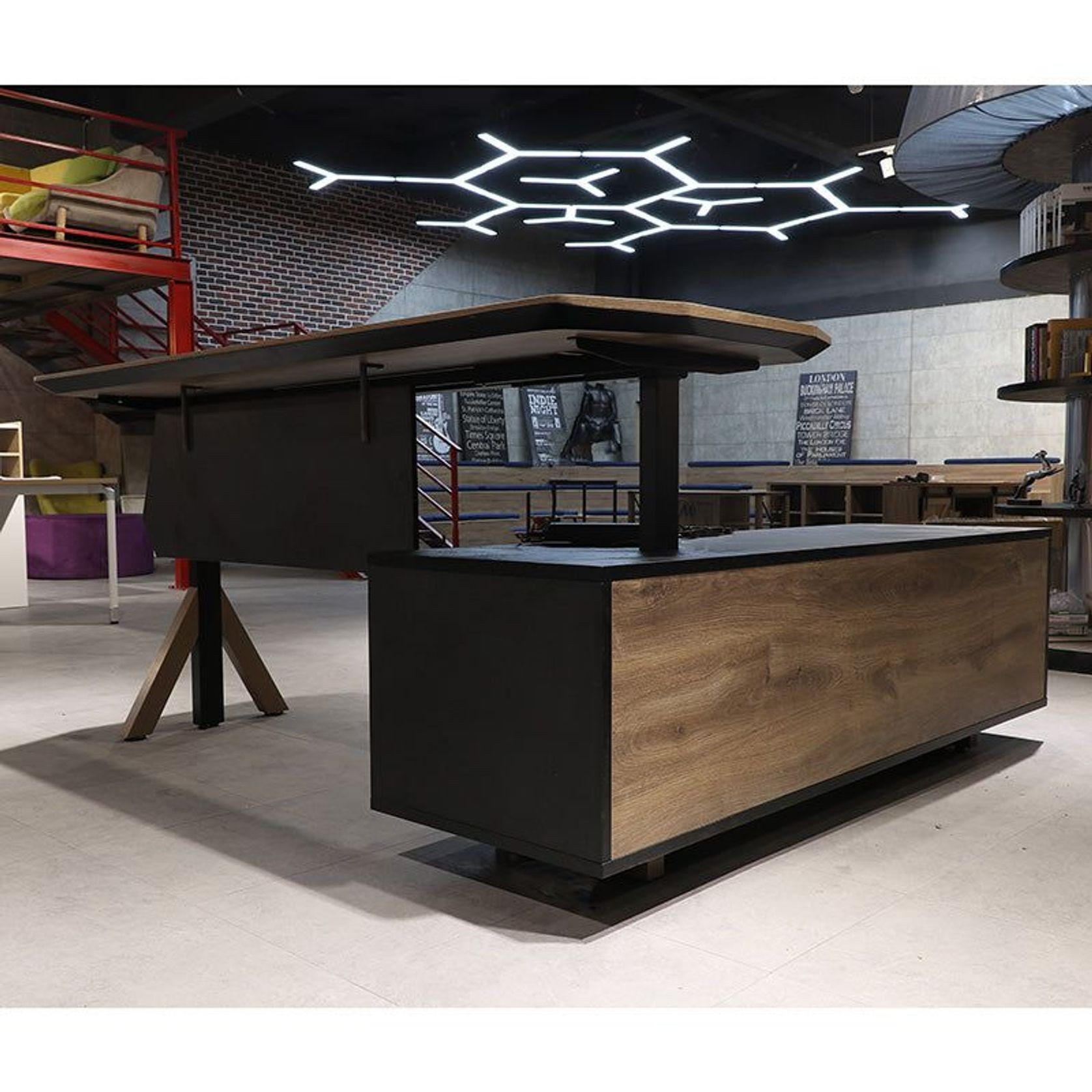 EASTON Sit Stand Electric Lift Executive Desk with Left Return 2.2m - Warm Oak & Black gallery detail image