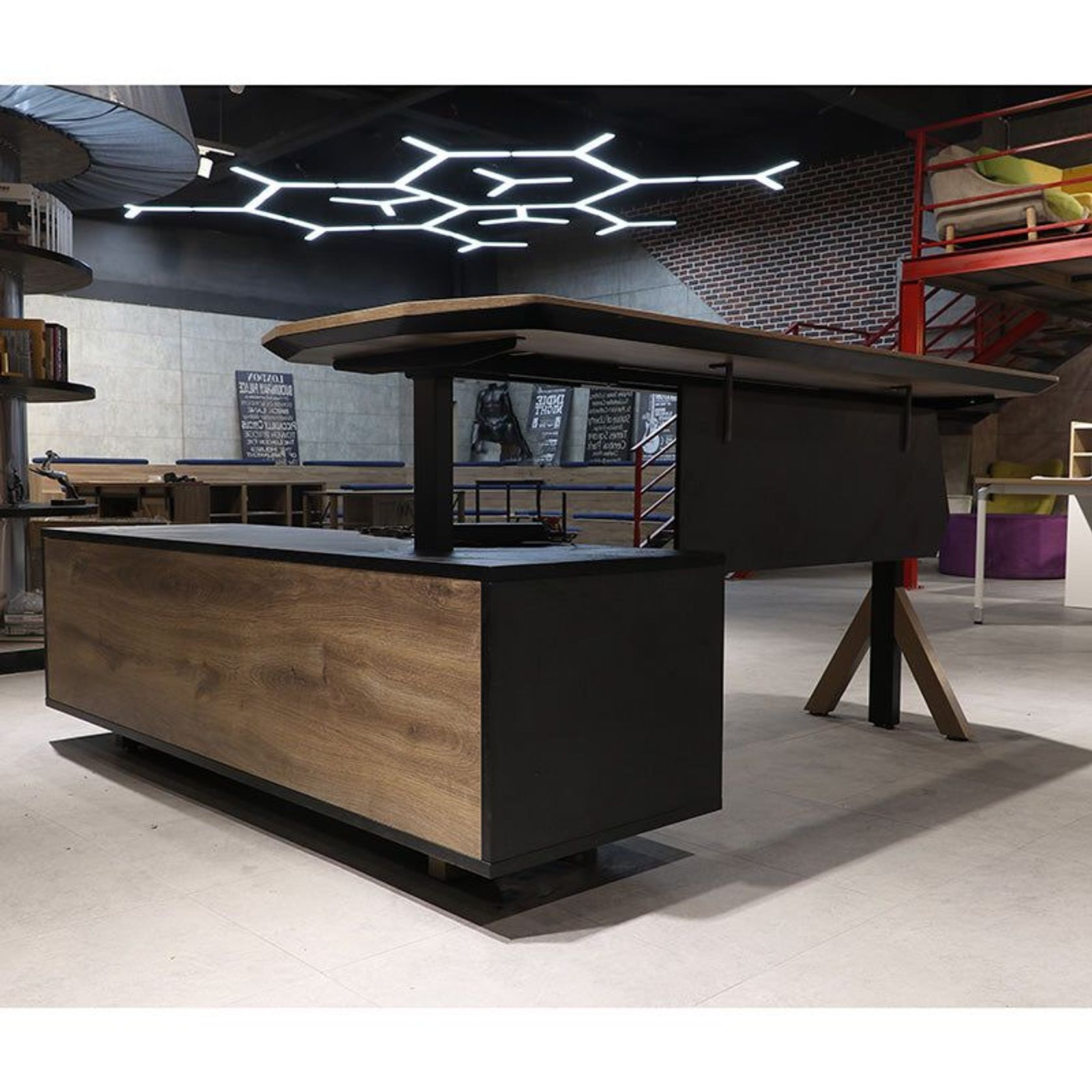 EASTON Sit Stand Electric Lift Executive Desk with Right Return 2.2M - Warm Oak & Black gallery detail image