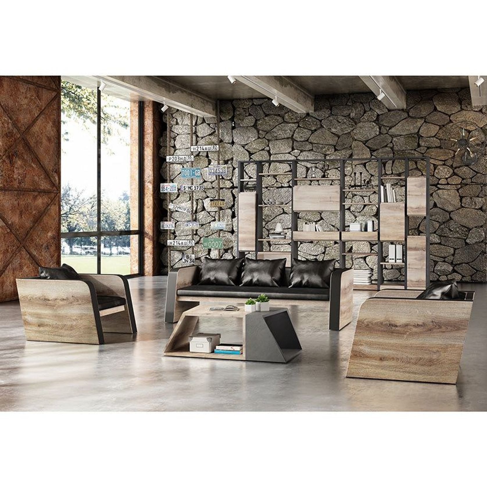 FRANCO Three Seater Sofa - Warm Oak & Black gallery detail image