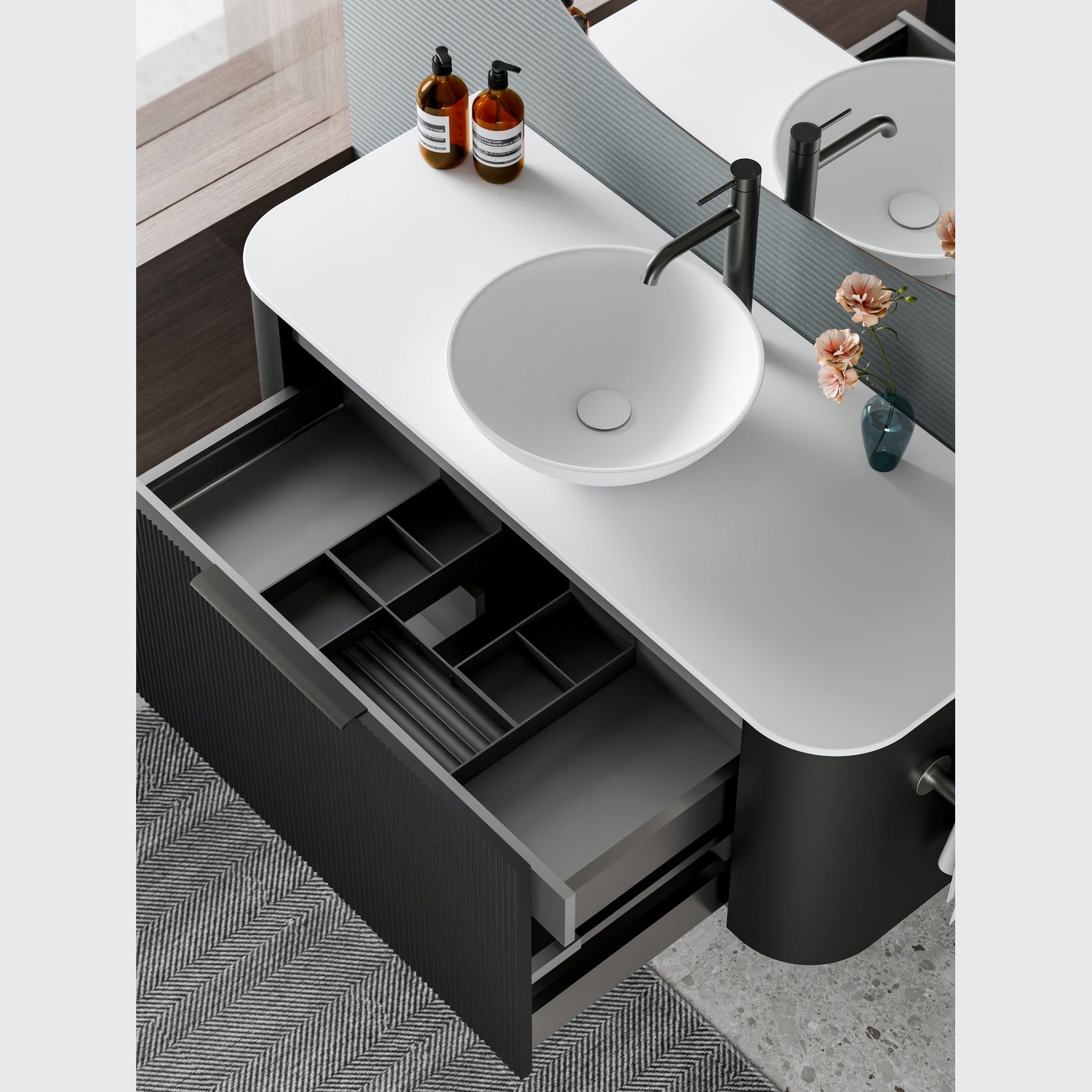 Nature 1200 Vanity | Inset Basin & Pillar Drawer Front gallery detail image