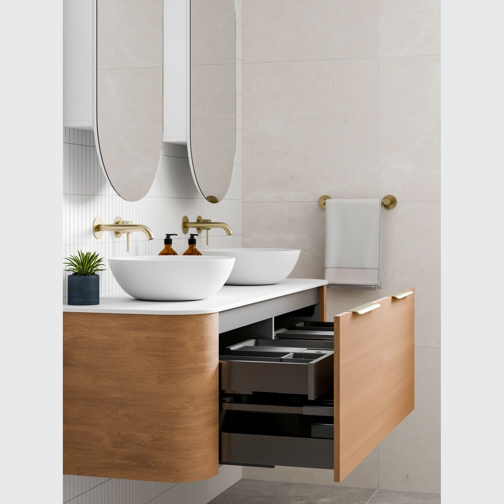 Nature 1500 Vanity | Double Inset Basin & Pillar Drawer Front gallery detail image