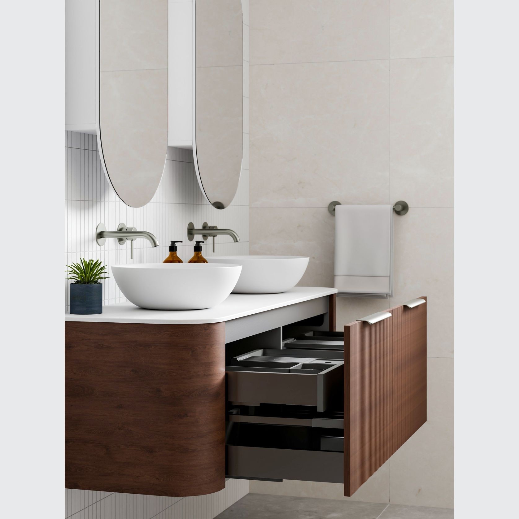 Nature 1500 Vanity | Double Inset Basin & Pillar Drawer Front gallery detail image