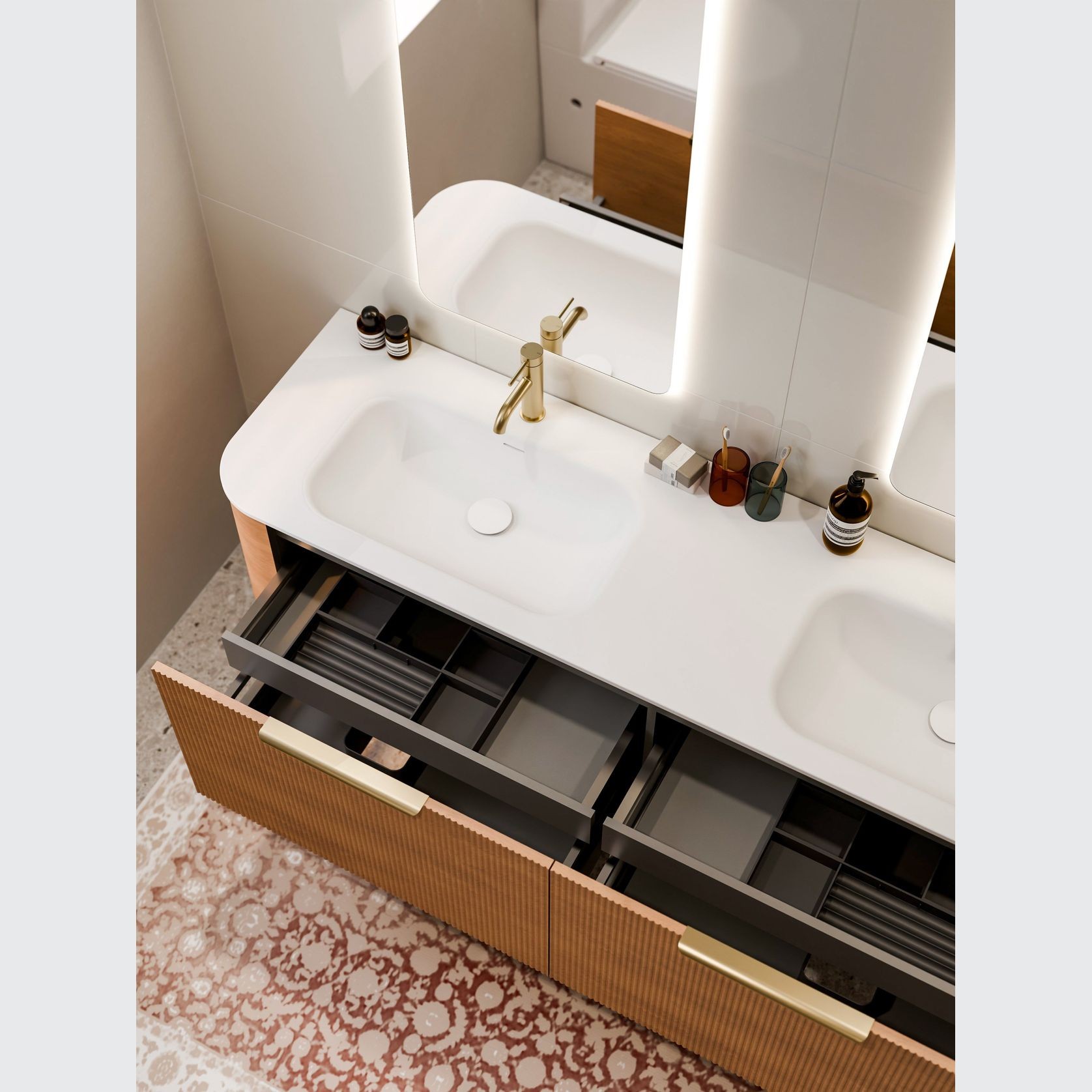 Nature 1800 Vanity | Double Inset Basin & Pillar Drawer Front gallery detail image