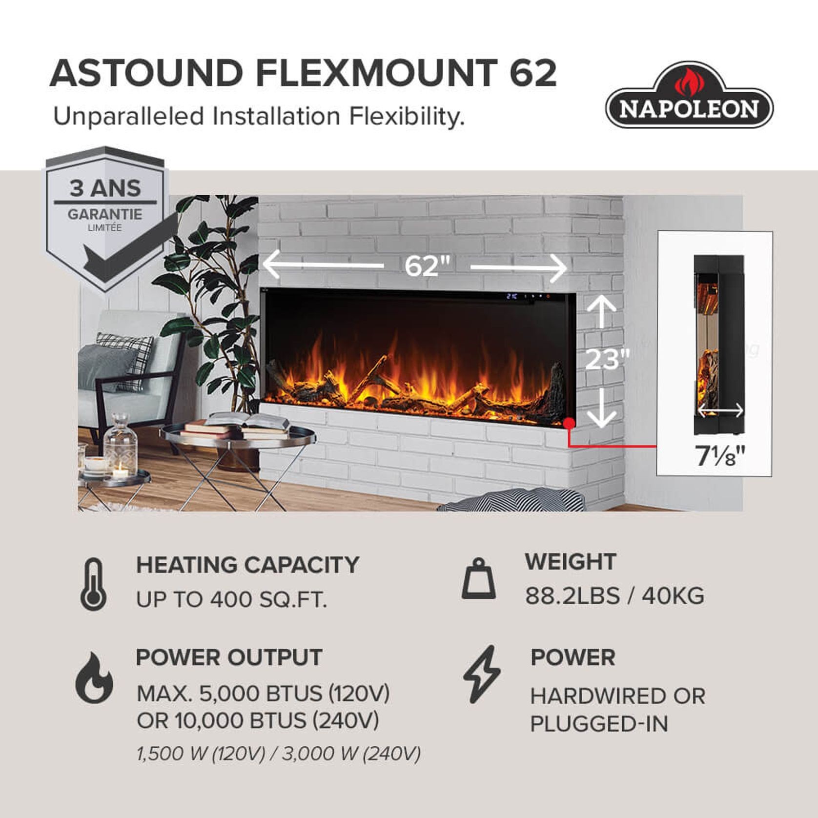 Astound 62 FlexMount Electric Fireplace gallery detail image