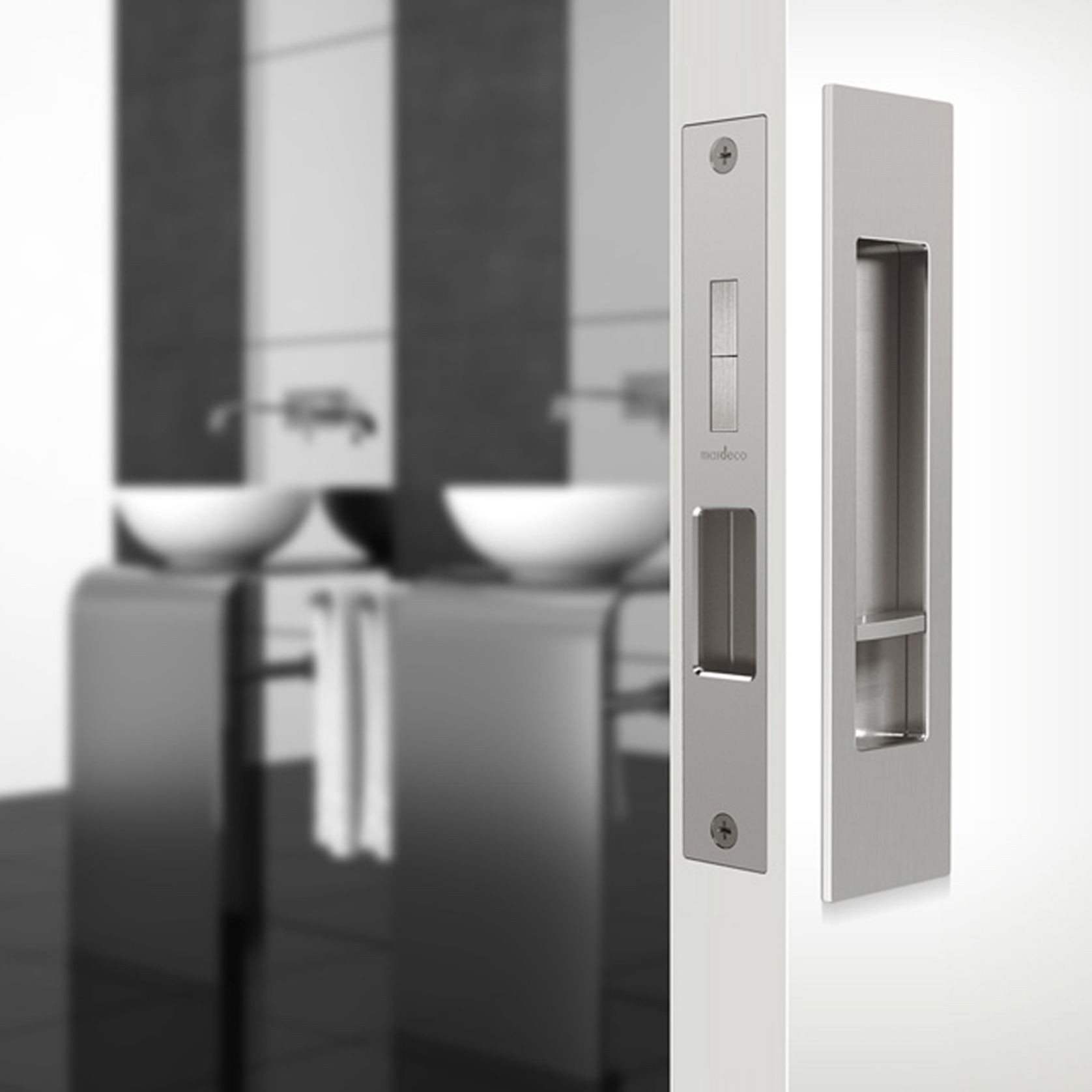 Mardeco 'M' Series Flush Pull Privacy Set Brushed Satin Chrome for Sliding Doors BSC8004SET gallery detail image