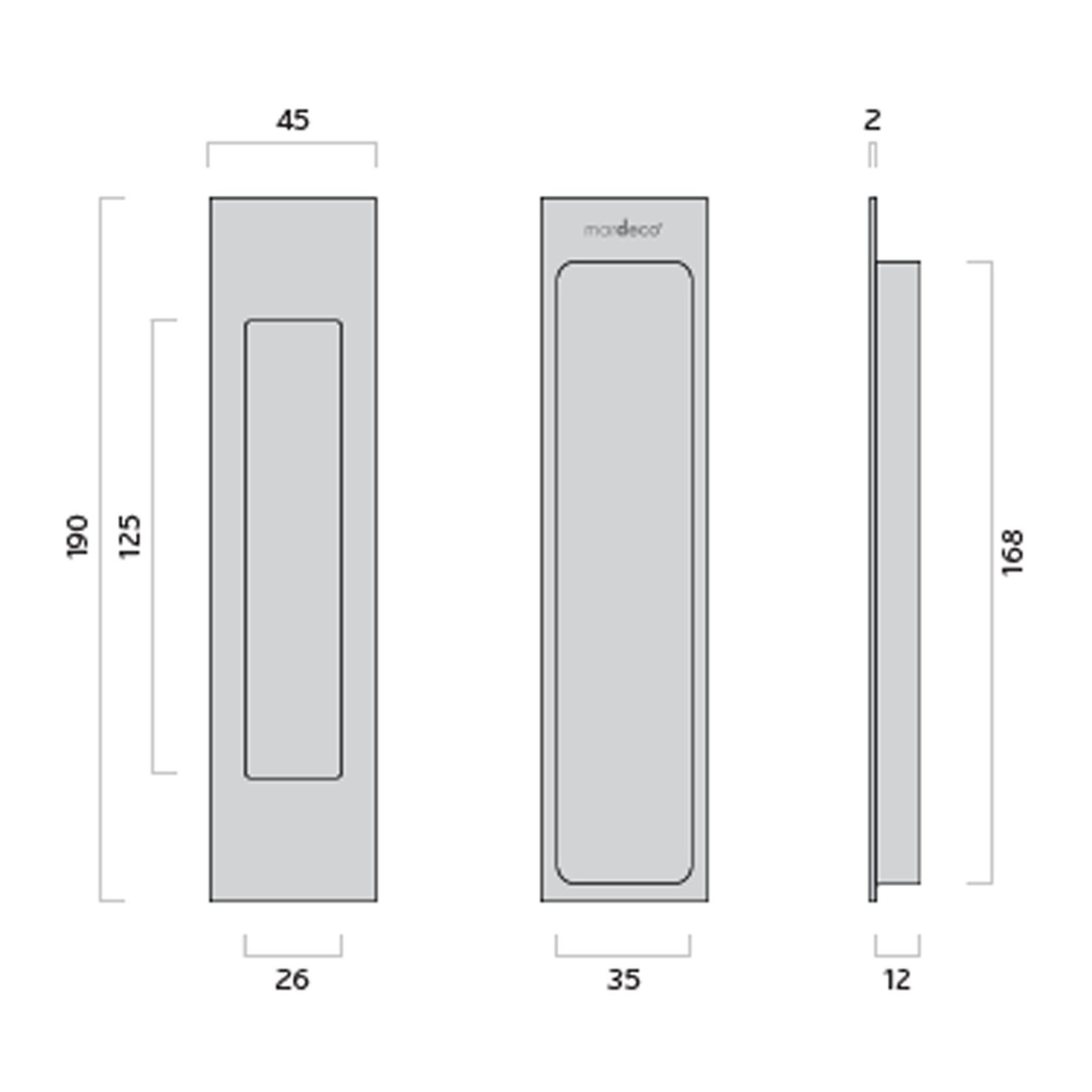 Mardeco 'M' Series Flush Pull Satin Brass for Timber and Aluminum Sliding Double Doors BRS8002/190 *Single* gallery detail image