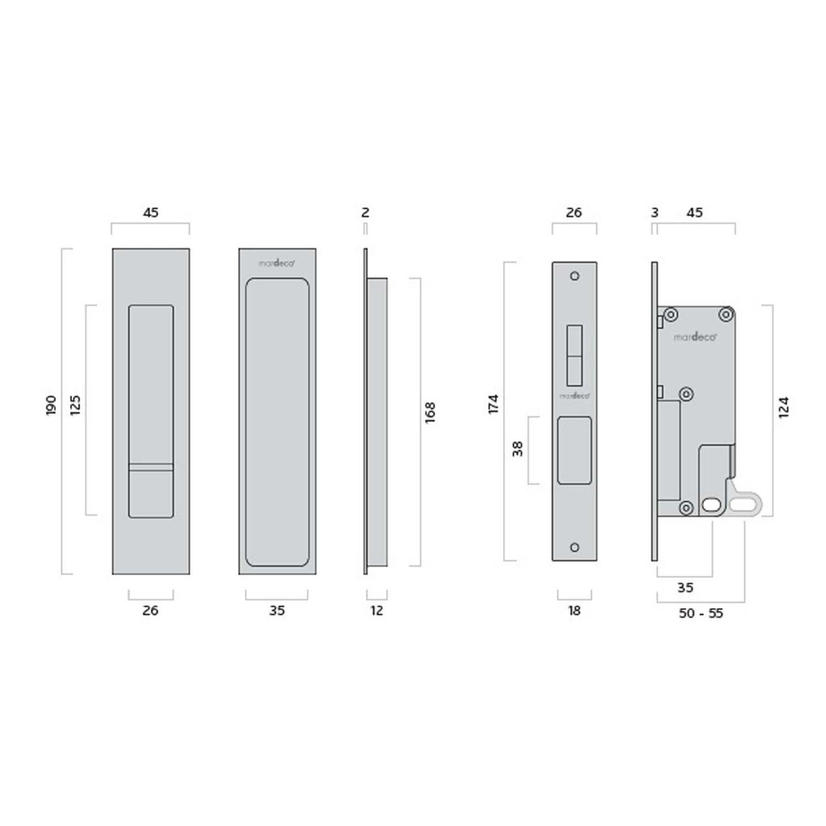 Mardeco 'M' Series Flush Pull Privacy Set Polished Chrome for Sliding Doors PC8004SET gallery detail image