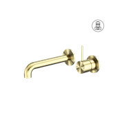 Mecca Wall Basin/Bath Mixer Separate Back Plate Handle Up 120mm Brushed Gold gallery detail image