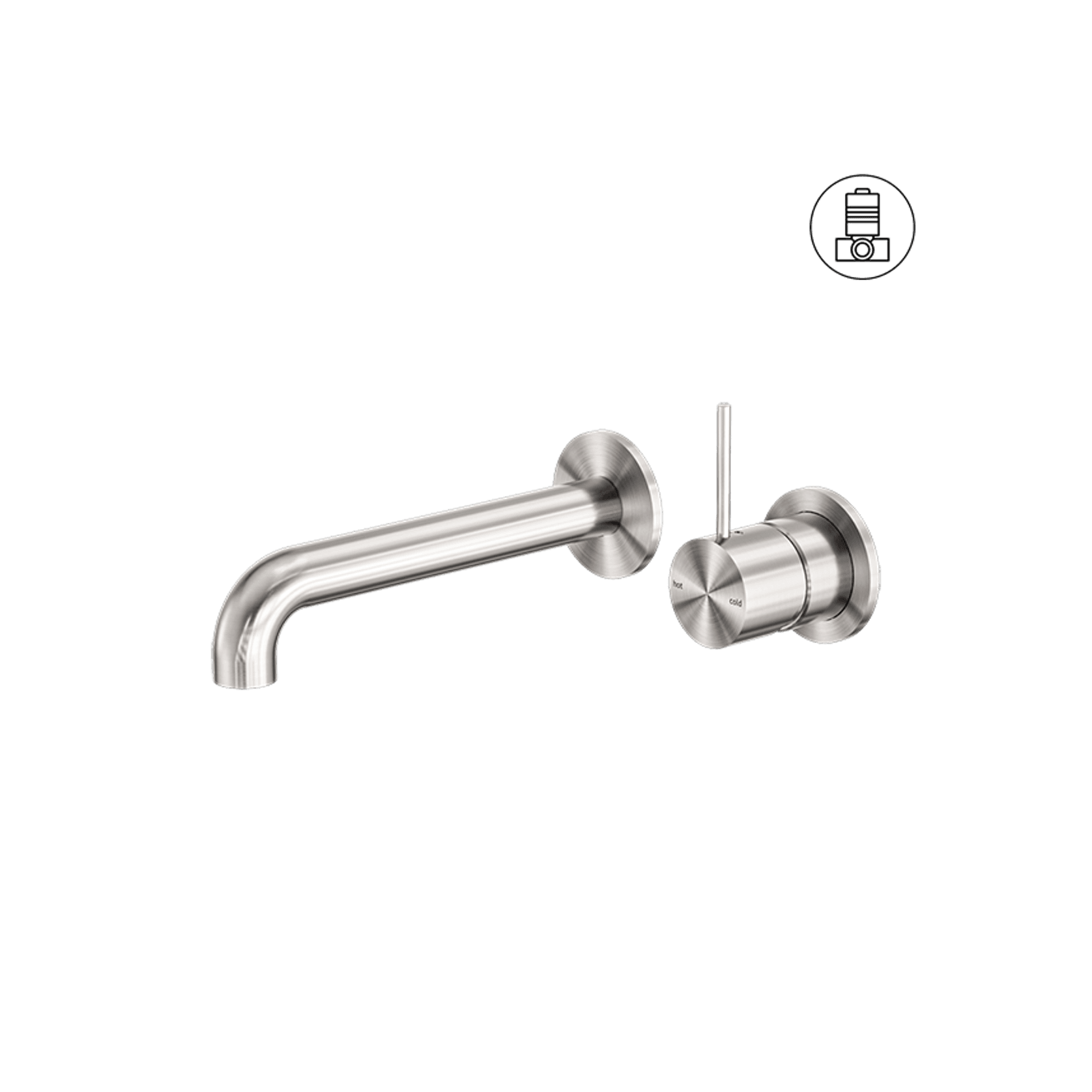 Mecca Wall Basin/Bath Mixer Separate Back Plate Handle Up 260mm Brushed Nickel gallery detail image