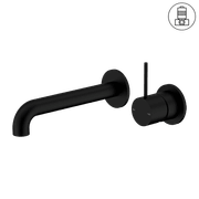 Mecca Wall Basin/Bath Mixer Separate Back Plate Handle Up 120mm Matte Black gallery detail image