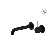Mecca Wall Basin/Bath Mixer Separate Back Plate Handle Up 160mm Matte Black gallery detail image
