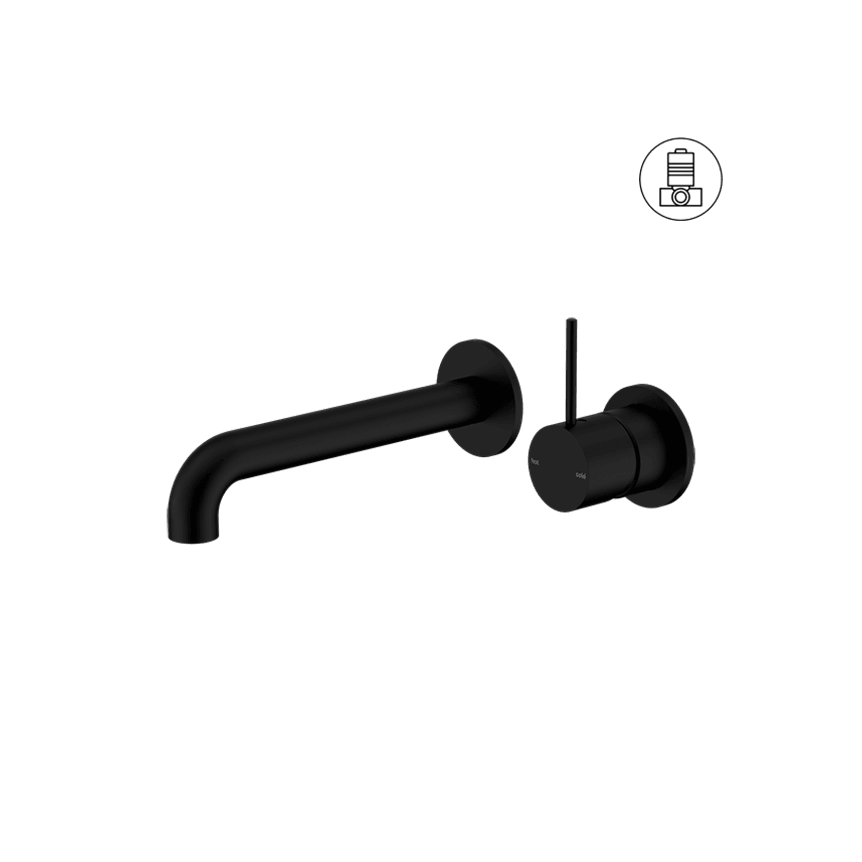 Mecca Wall Basin/Bath Mixer Separate Back Plate Handle Up 230mm Matte Black gallery detail image