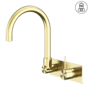 Mecca Wall Basin/Bath Mixer Swivel Spout Handle Up Brushed Gold gallery detail image