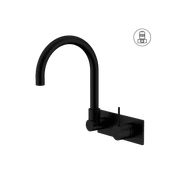 Mecca Wall Basin/Bath Mixer Swivel Spout Handle Up Matte Black gallery detail image