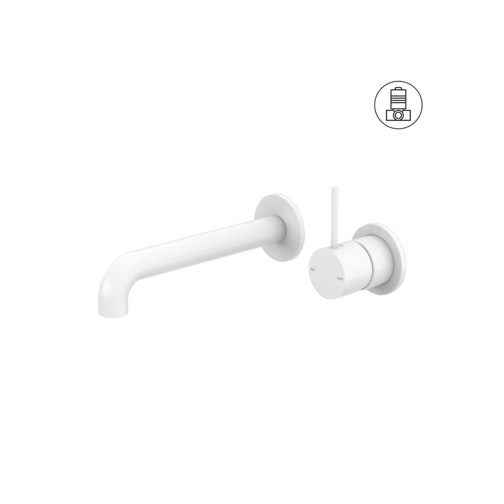 Mecca Wall Basin/Bath Mixer Separate Back Plate Handle Up 120mm Matte White gallery detail image