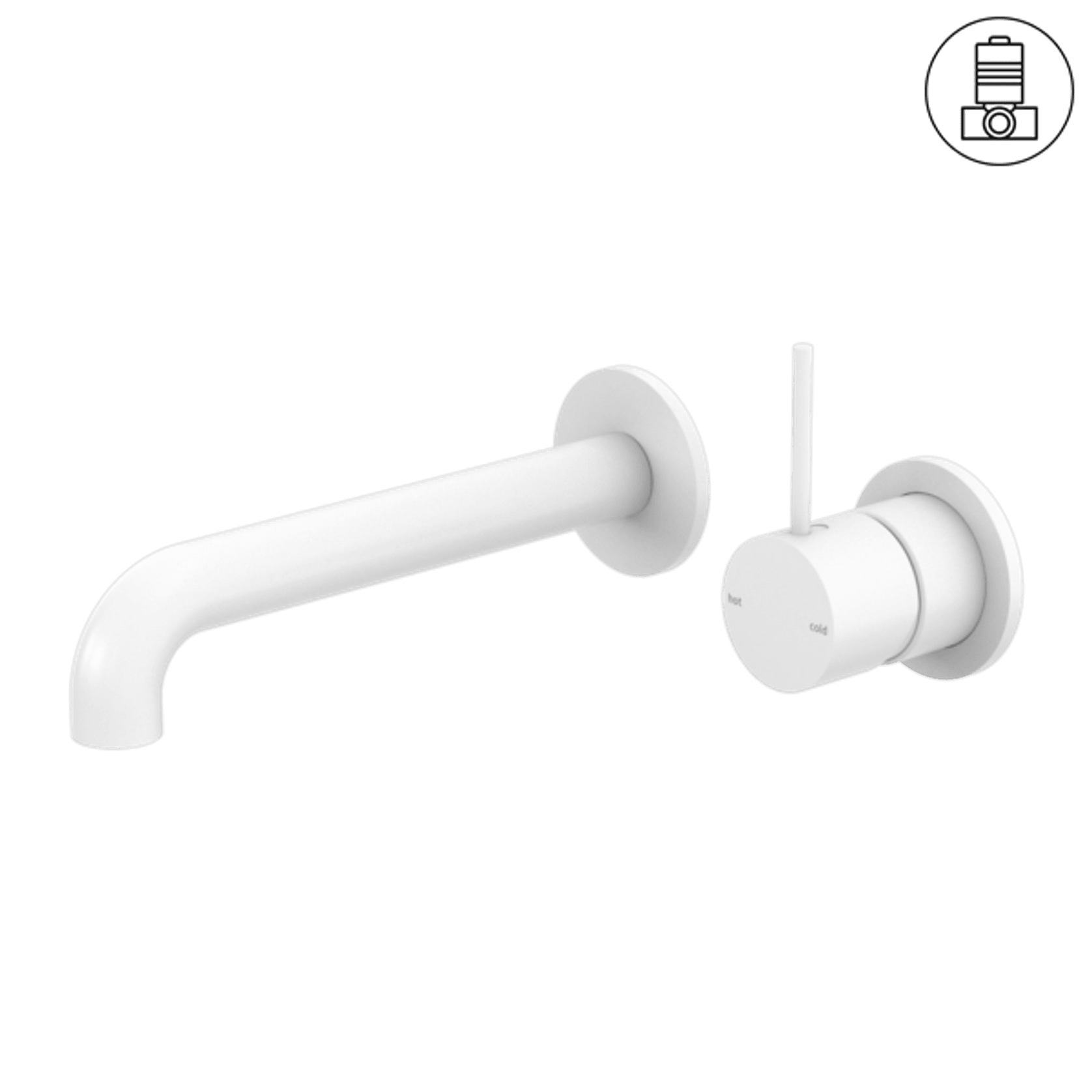 Mecca Wall Basin/Bath Mixer Separate Back Plate Handle Up 120mm Matte White gallery detail image