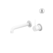 Mecca Wall Basin/Bath Mixer Separate Back Plate Handle Up 120mm Matte White gallery detail image