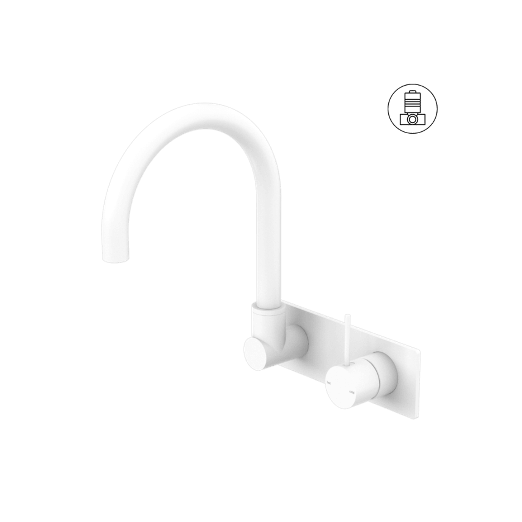 Mecca Wall Basin/Bath Mixer Swivel Spout Handle Up Matte White gallery detail image
