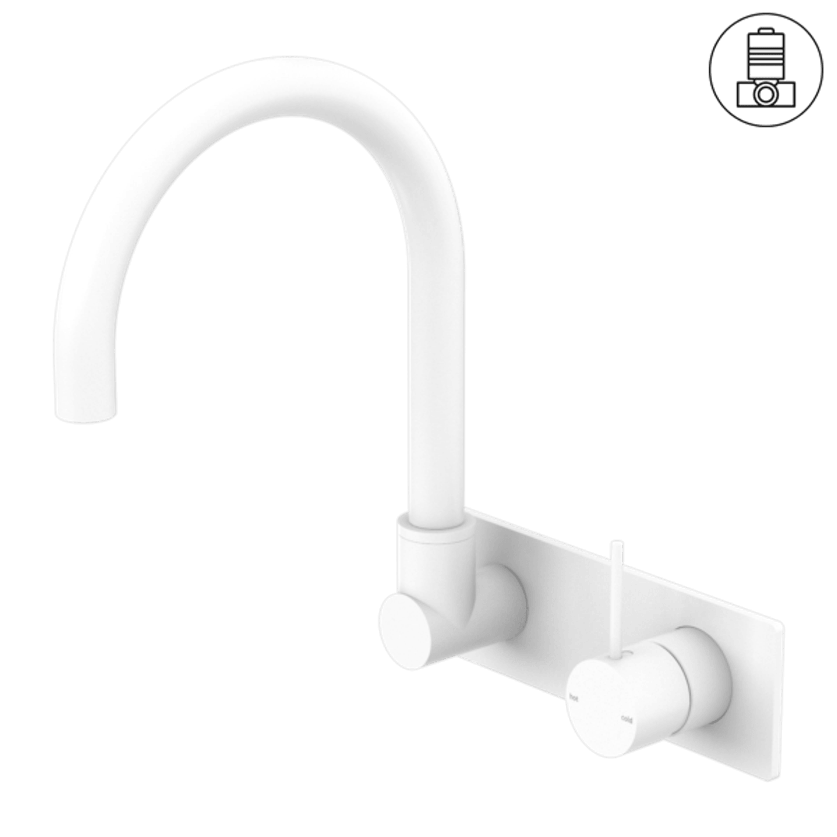 Mecca Wall Basin/Bath Mixer Swivel Spout Handle Up Matte White gallery detail image