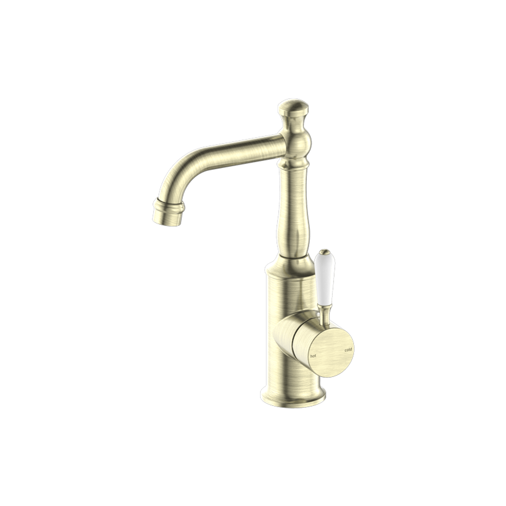 York Basin Mixer With White Porcelain Lever Aged Brass gallery detail image