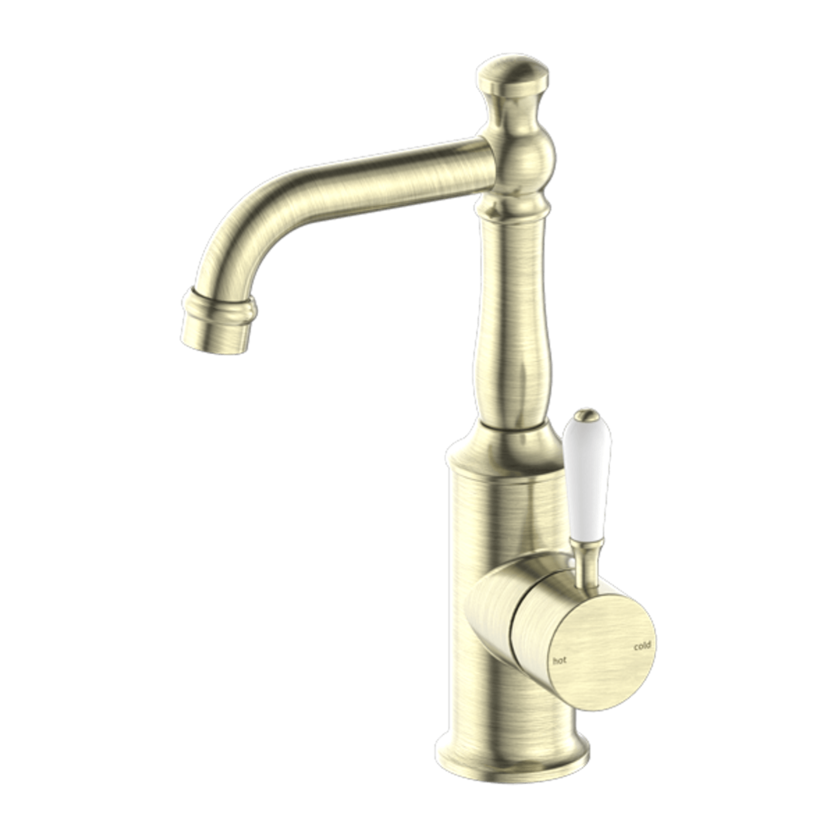 York Basin Mixer With White Porcelain Lever Aged Brass gallery detail image