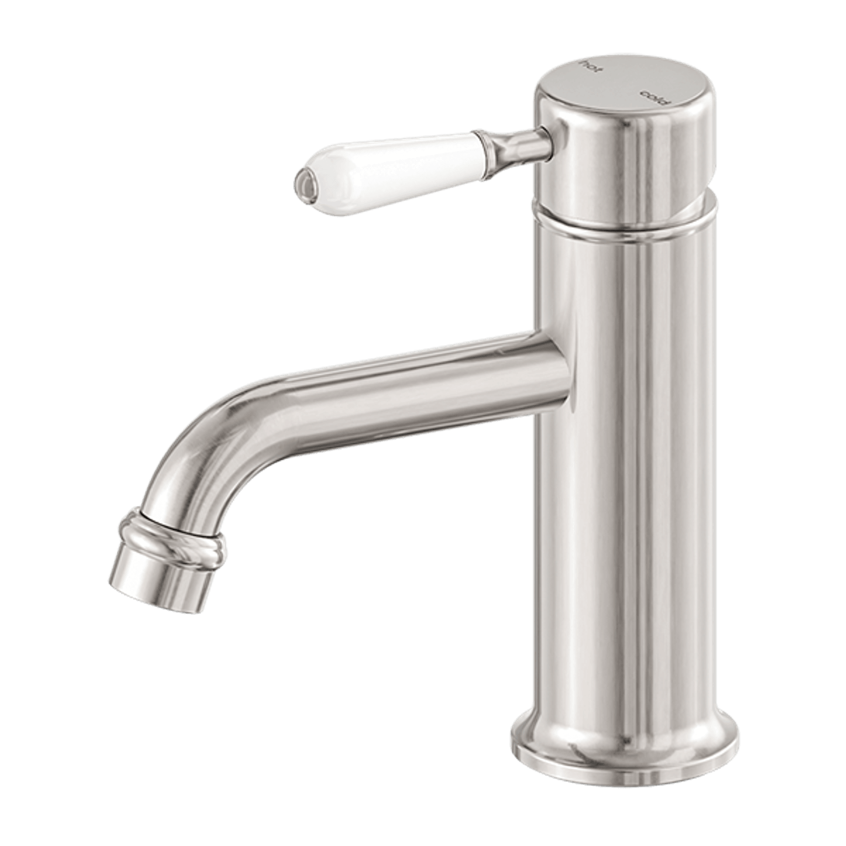York Straight Basin Mixer With White Porcelain Lever Brushed Nickel gallery detail image